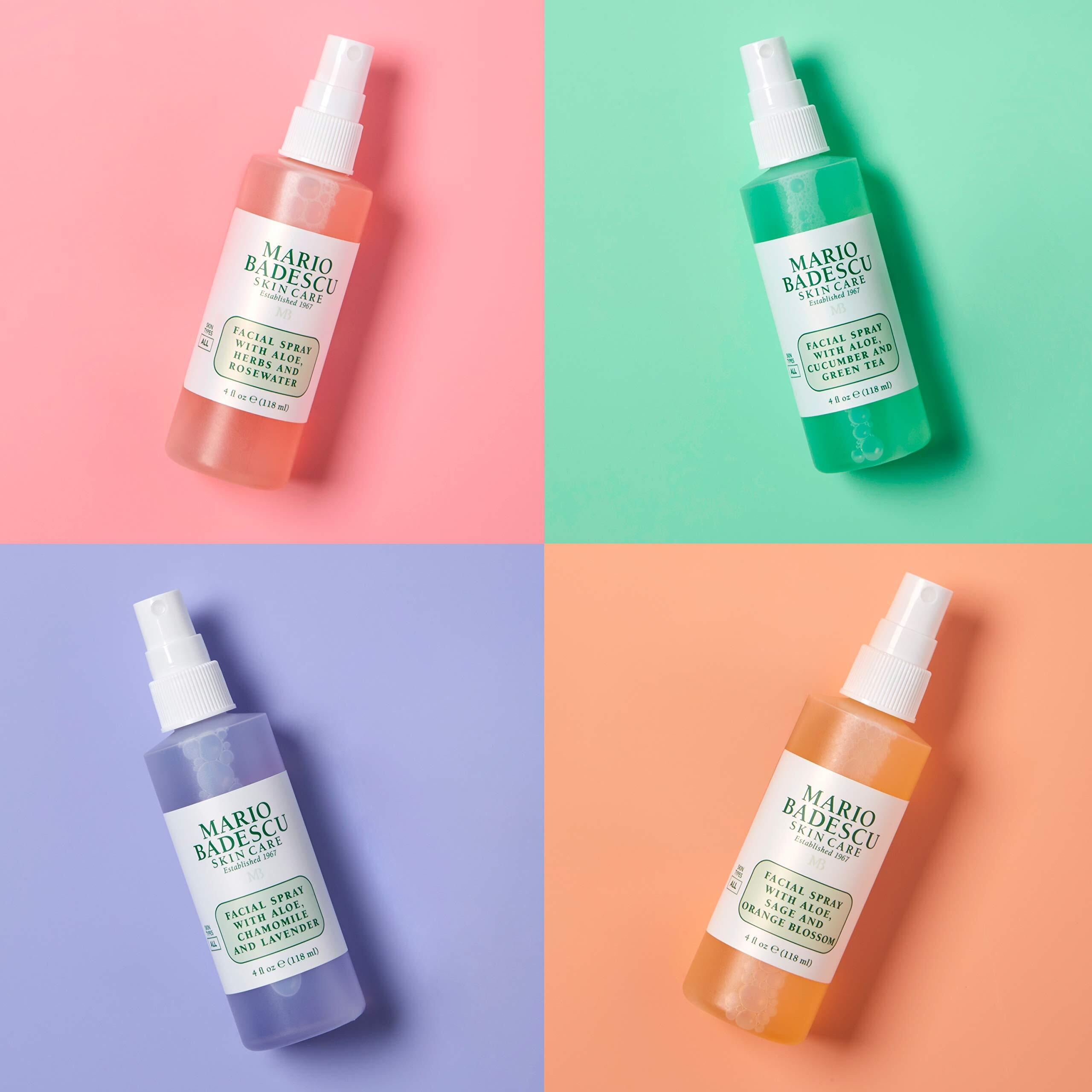 Mario Badescu Mini Mist Facial Spray Collection With Rose Water, Cucumber, Lavender And Orange Blossom, Multi-Purpose Cooling And Hydrating Face Mist For All Skin Types, 2 Fl Oz (Pack Of 4)