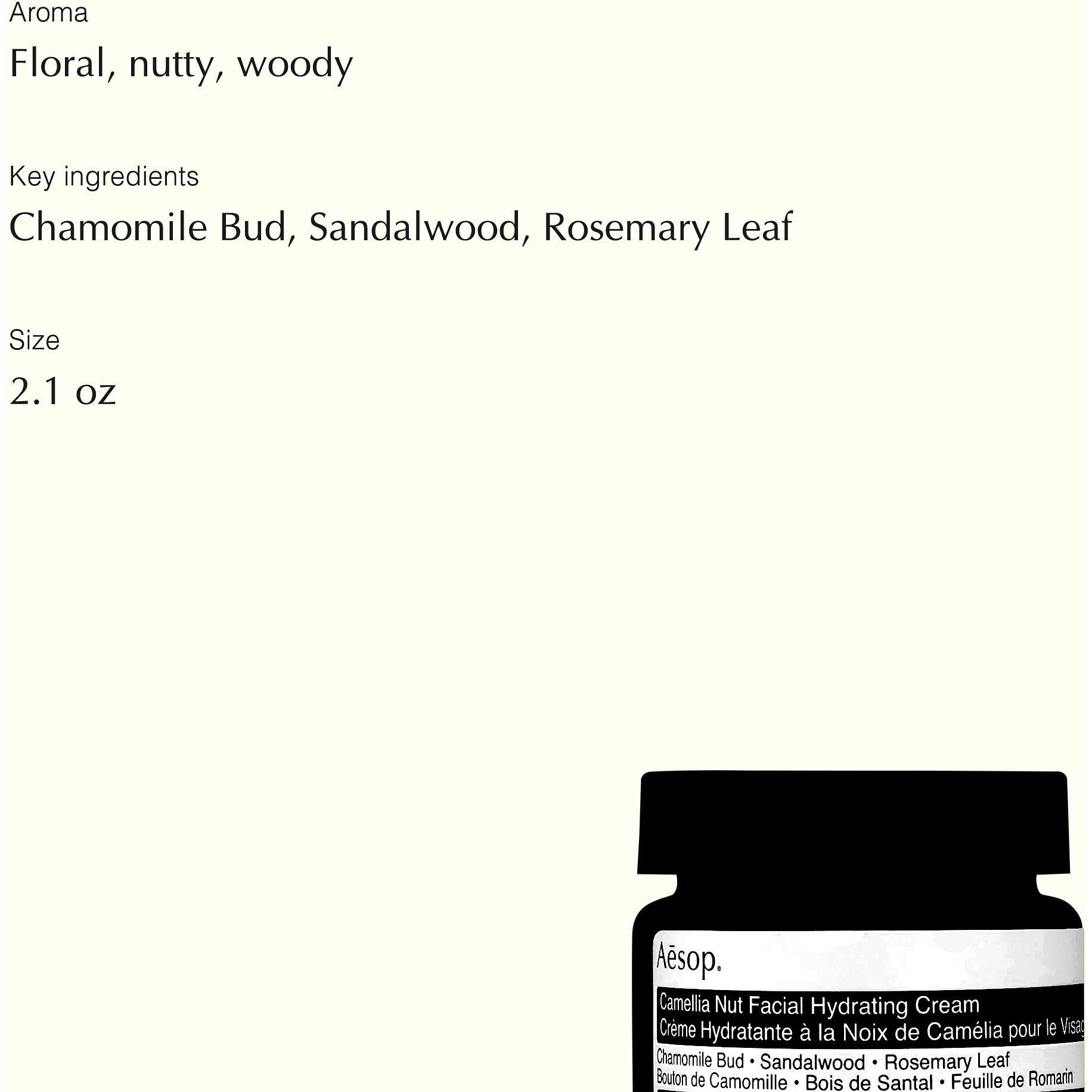 Aesop Camellia Nut Facial Hydrating Cream | Daily Moisturizer For Dry And Sensitive Skin | Provides Immediate Relief From Dryness | Blend Of Nut And Plant Extracts | 2.1 Oz / 60Ml