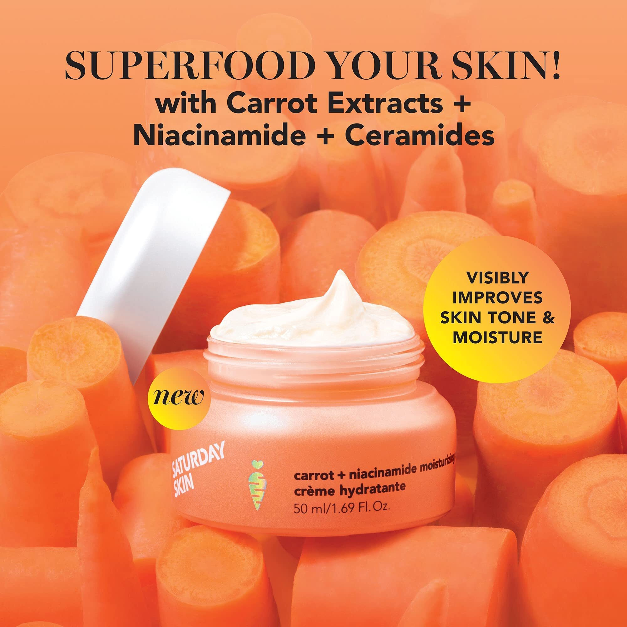 Saturday Skin Face Moisturizing Cream With Carrot, Niacinamide, Ceramides & Centella Asiatica, Peptide, Paraben-Free, Sulfates-Free, Fragrance-Free, Anti Wrinkle Facial Cream(1.61 Ounce)
