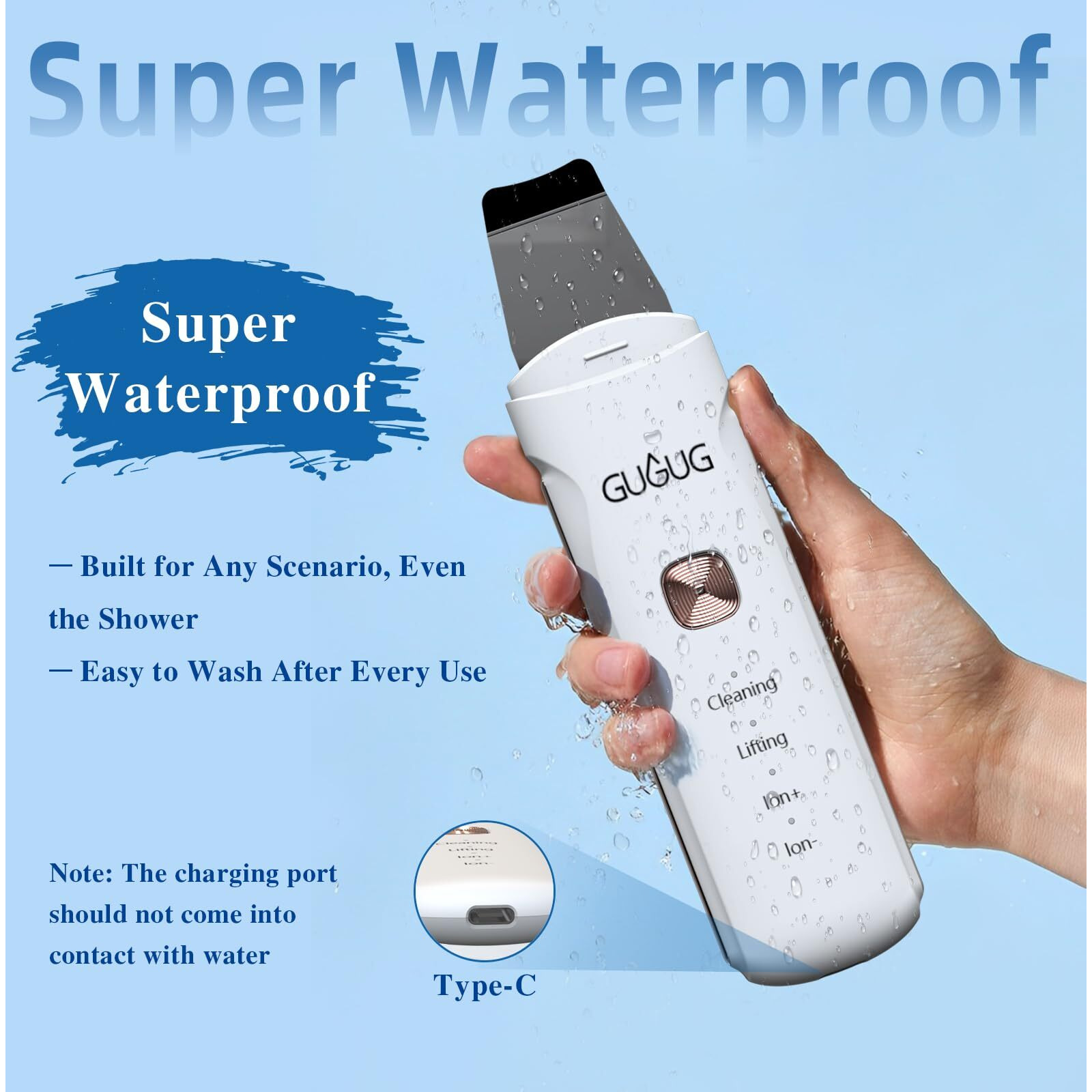 Gugug Skin Scrubber 4-In-1 Waterproof Facial Spatula For Deep Cleansing, Blackhead Removal Tools, Pore Cleaner For Face