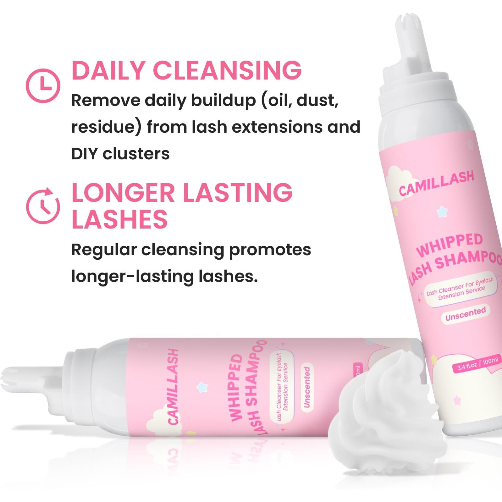 Whipped Lash Cream Shampoo Foam Cleanser | Eyelash Extension Cleaning Bath Kit | Salon & Home Use 100Ml Strawberry Pink
