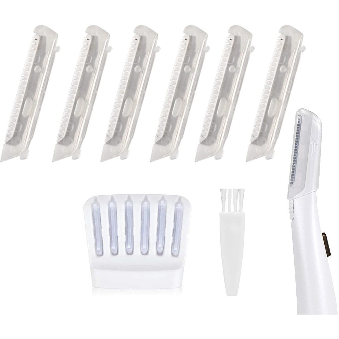 6 Pack Replacement Heads For Finishing Touch Flawless Dermaplane Glo Facial Exfoliation Tool, Replacement Blades For Flawless Dermaplane Razor- Include Replace Tray + Clean Brush