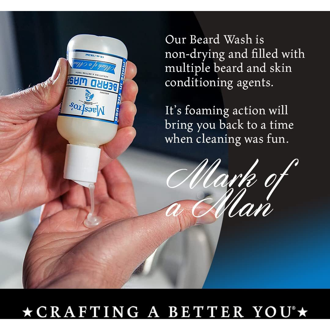 Maestro's Classic Beard Wash | Anti-Itch, Deep Cleaning, Non-Drying, Fully Hydrating Gentle Cleanser For All Beard Types & Lengths- Mark Of A Man Blend, 4 Ounce