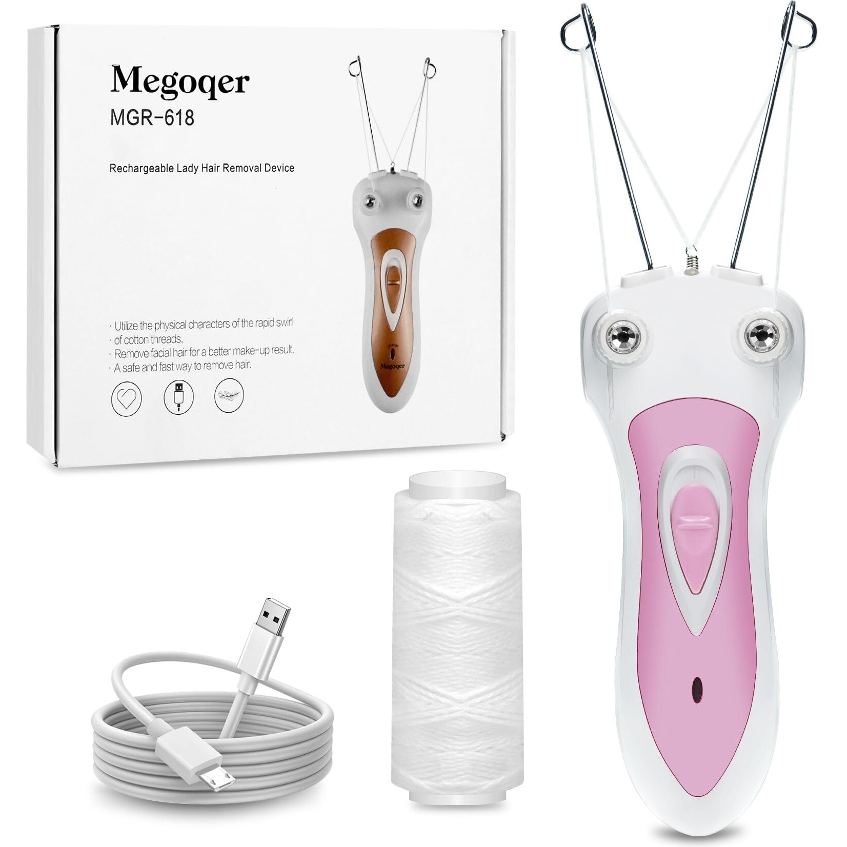 Women Facial Threading Hair Removal, Usb Rechargeable Electric Beauty Epilator Trimmer Cotton Threading For Women, Chin, Lip, Arms, Legs, Cotton Thread