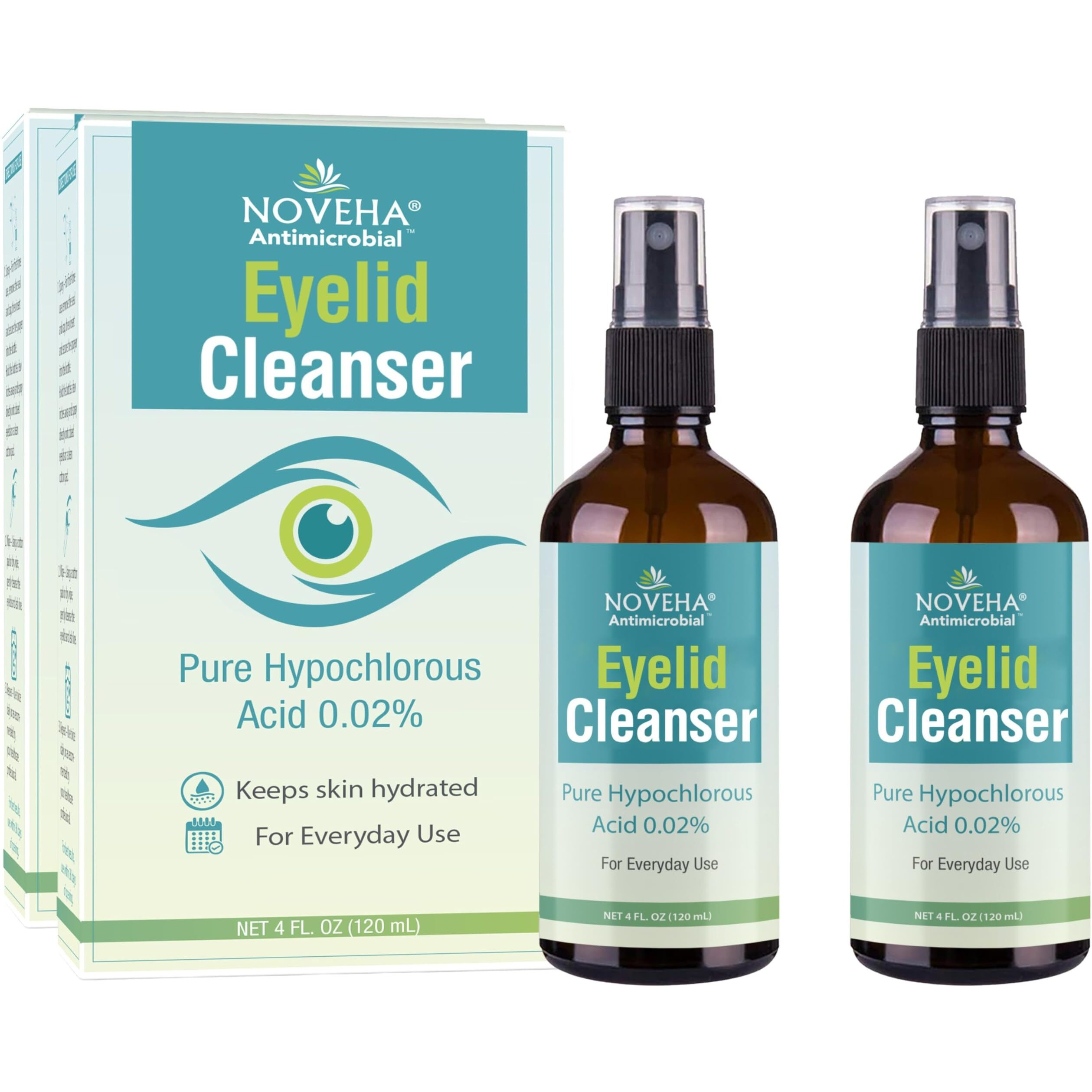 Noveha Eyelid Cleanser | Stye Eye Treatment | Eye Lid Cleaning | Dry Eye Relief | Fast Acting Soothing Eyelid Cleansing Formula | Pure And Gentle Lash Hypochlorous Acid Eyelid Spray (4Oz - 2 Pack)