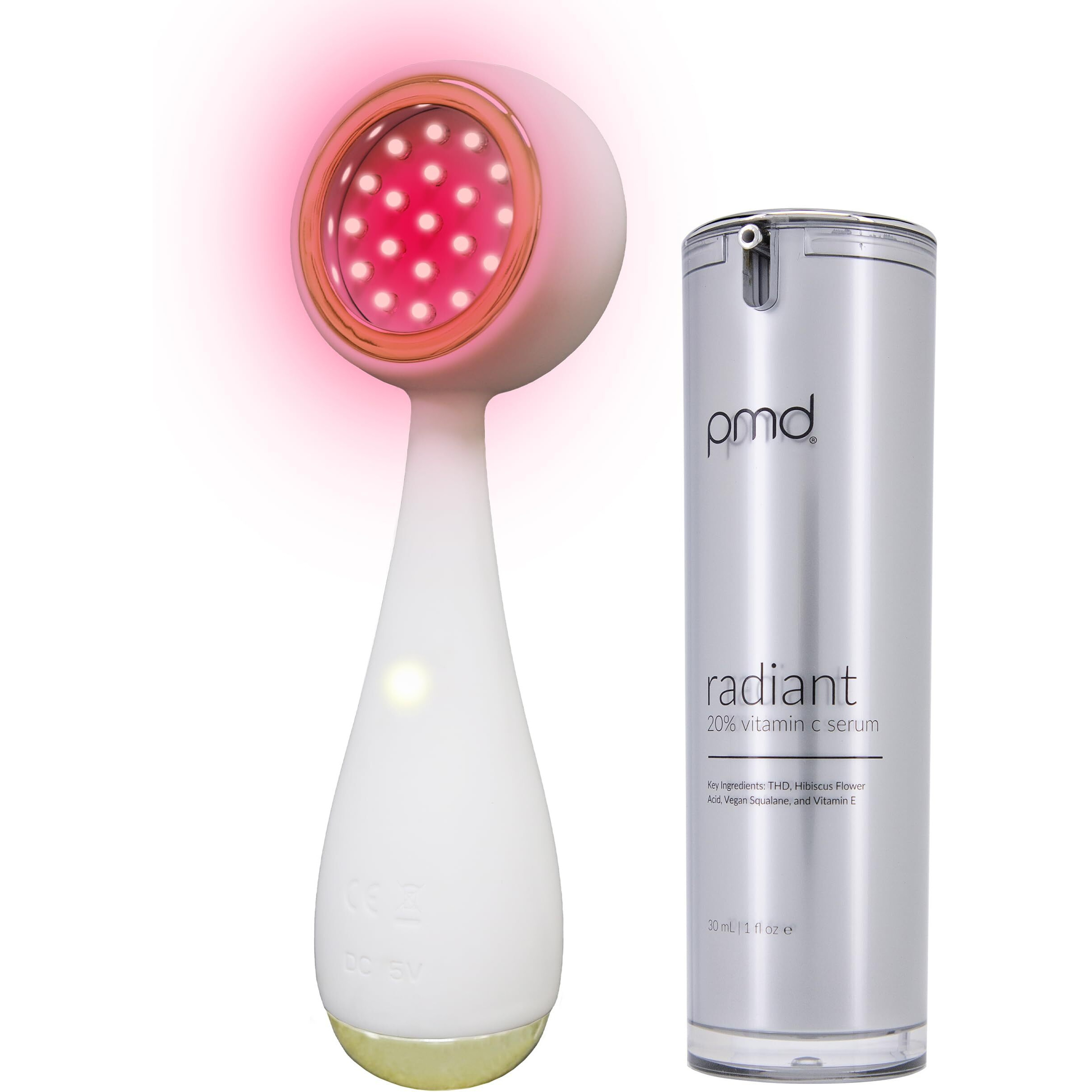Pmd Beauty Redvolution Facial Device - Silicone Brush & Facial Red Light Therapy Devices - Light Therapy For Face - Firms & Tones Skin - With Radiant Serum