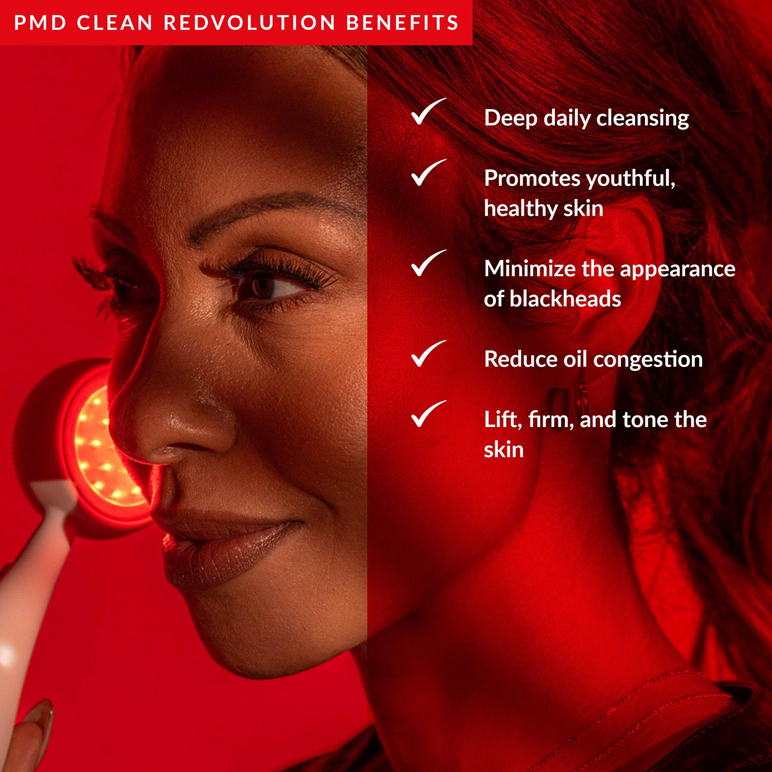 Pmd Beauty Redvolution Facial Device - Silicone Brush & Facial Red Light Therapy Devices - Light Therapy For Face - Firms & Tones Skin - With Radiant Serum