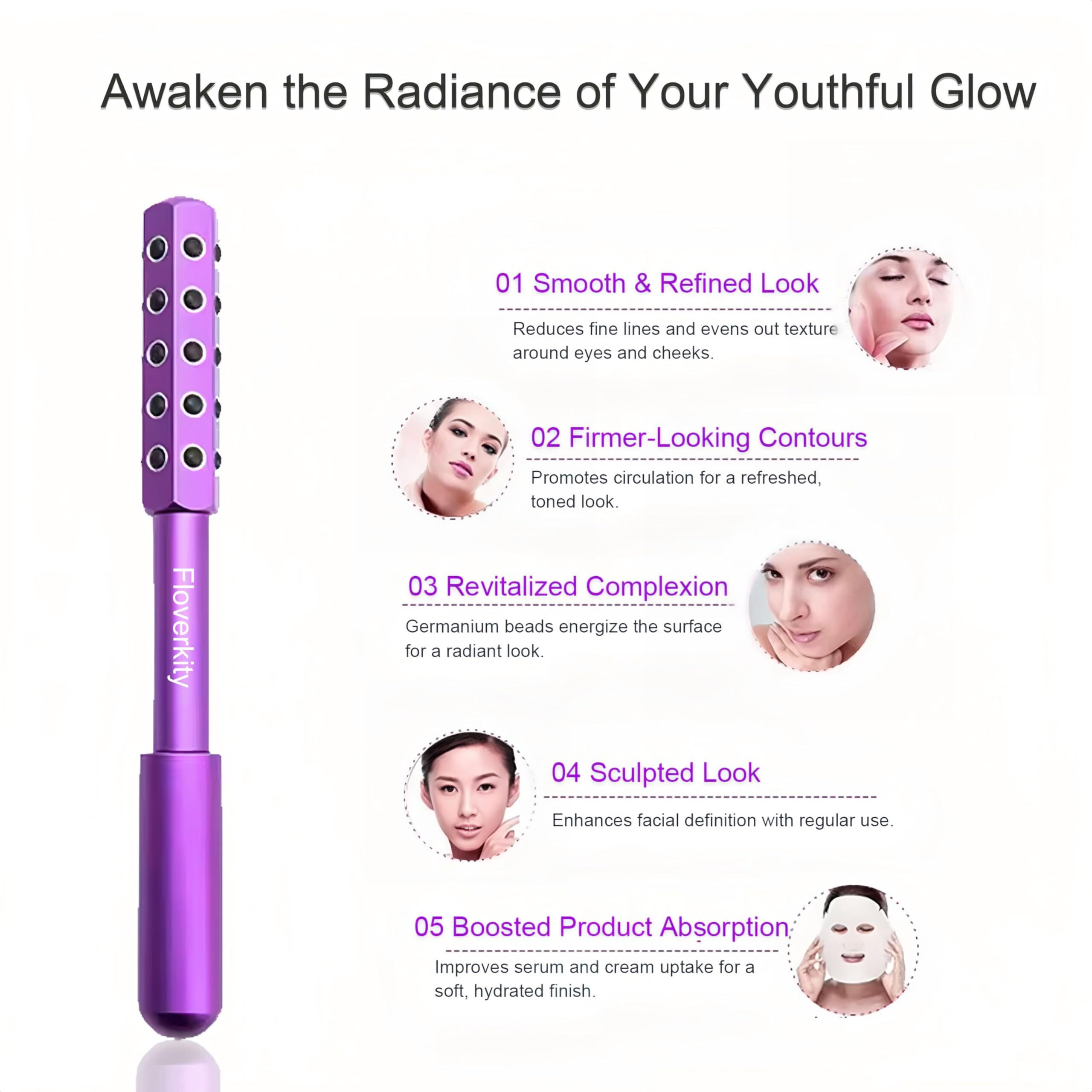 Floverkity Beauty Sculptor Roller - 30 Germanium Massage Nodes For Facial Massager & Glow | Compact Beauty Tool For Lifting And Skin Care,Facial Roller (Purple, 1 Pcs)