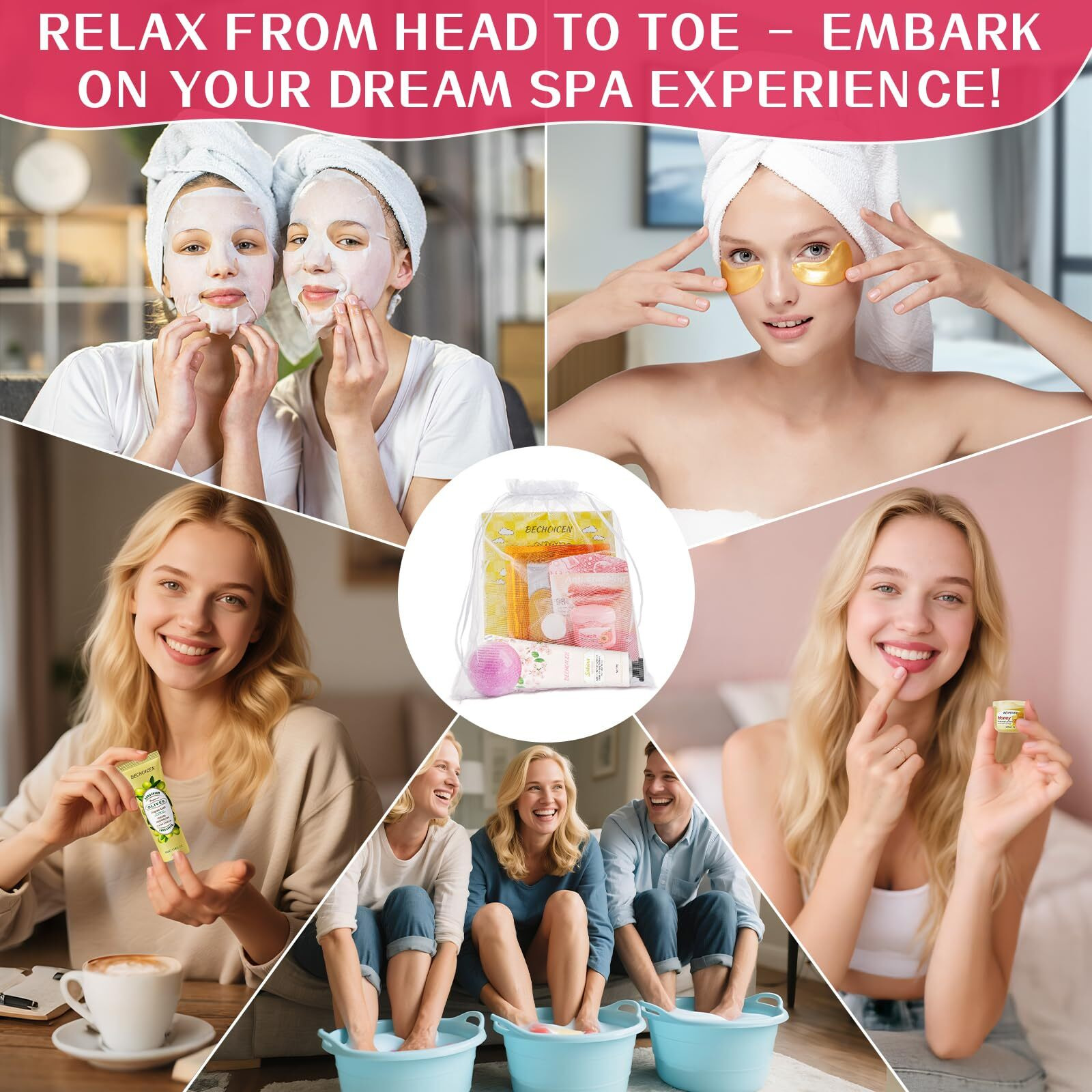 56Pcs Spa Party Supplies Set,Including 8 Spa Kits With Facial Masks Eye Patches Hand Cream Lip Balm Foot Bath Bombs,Ideal Gift For Sleepover,Spa Day,Slumber & Birthday Party Favors