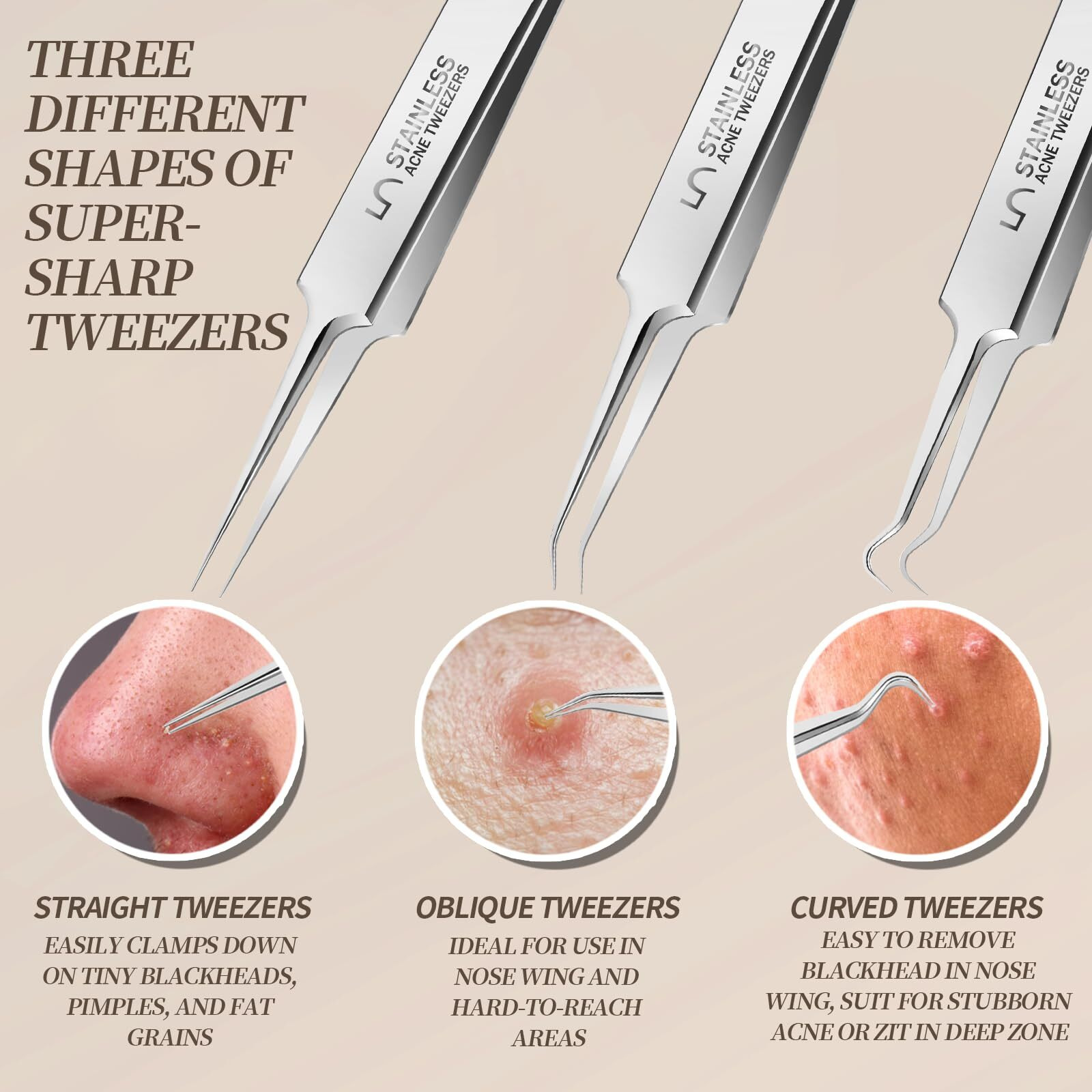 Teenitor 9 Pcs Professional Blackhead Tweezers And Pimple Popper Tool Kit, Stainless Steel Blackhead Remover Tools, Tweezers For Women Facial Hair