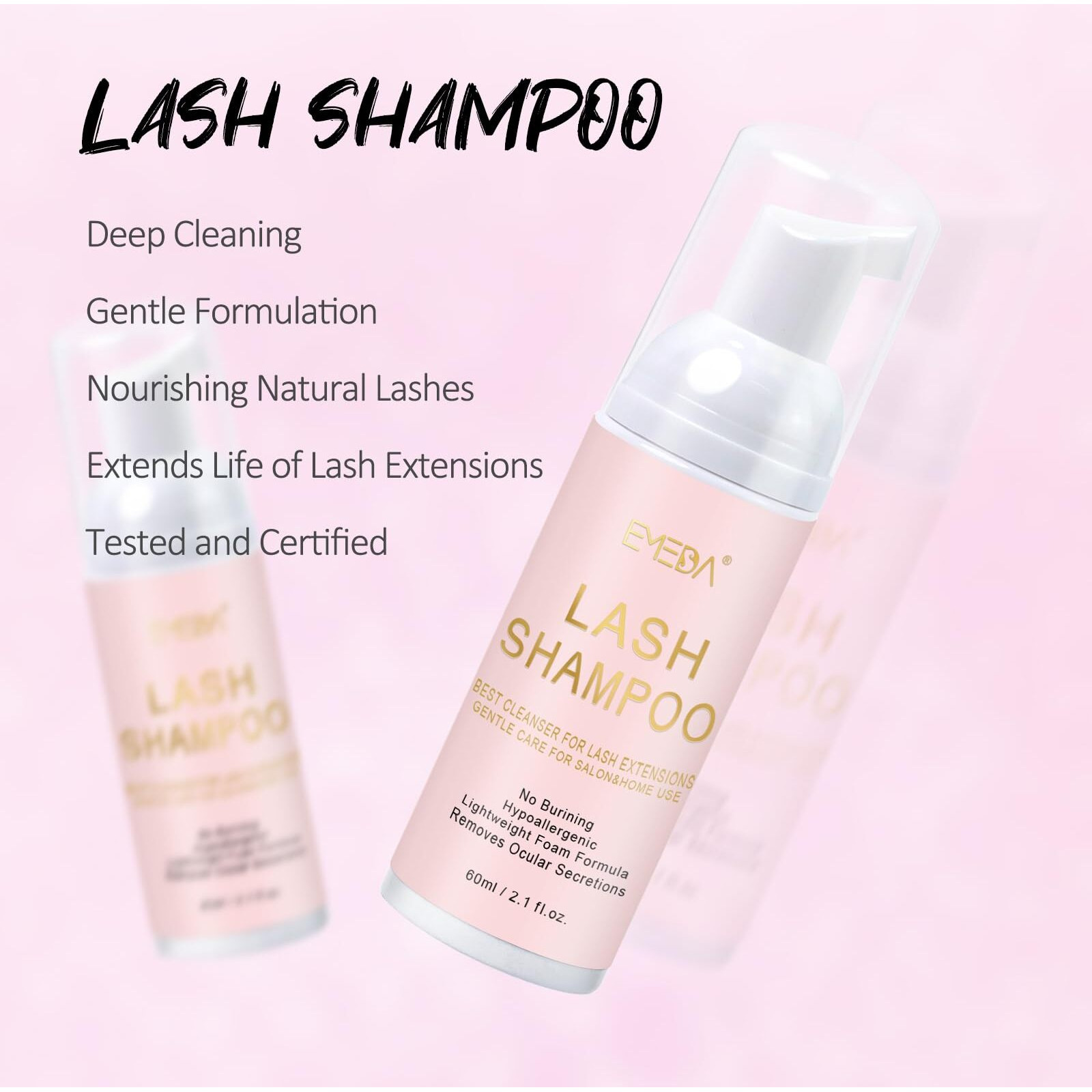 Emeda Lash Shampoo Kit 2.02 Fl Oz Lash Cleaning Kit With Rechargeable Fan Dryer/Brush/Rinse Bottle, Oil-Free Cleanser Wash For Extensions & Clusters & Natural Lashes, Cleaner For Eyelash Care(Black)