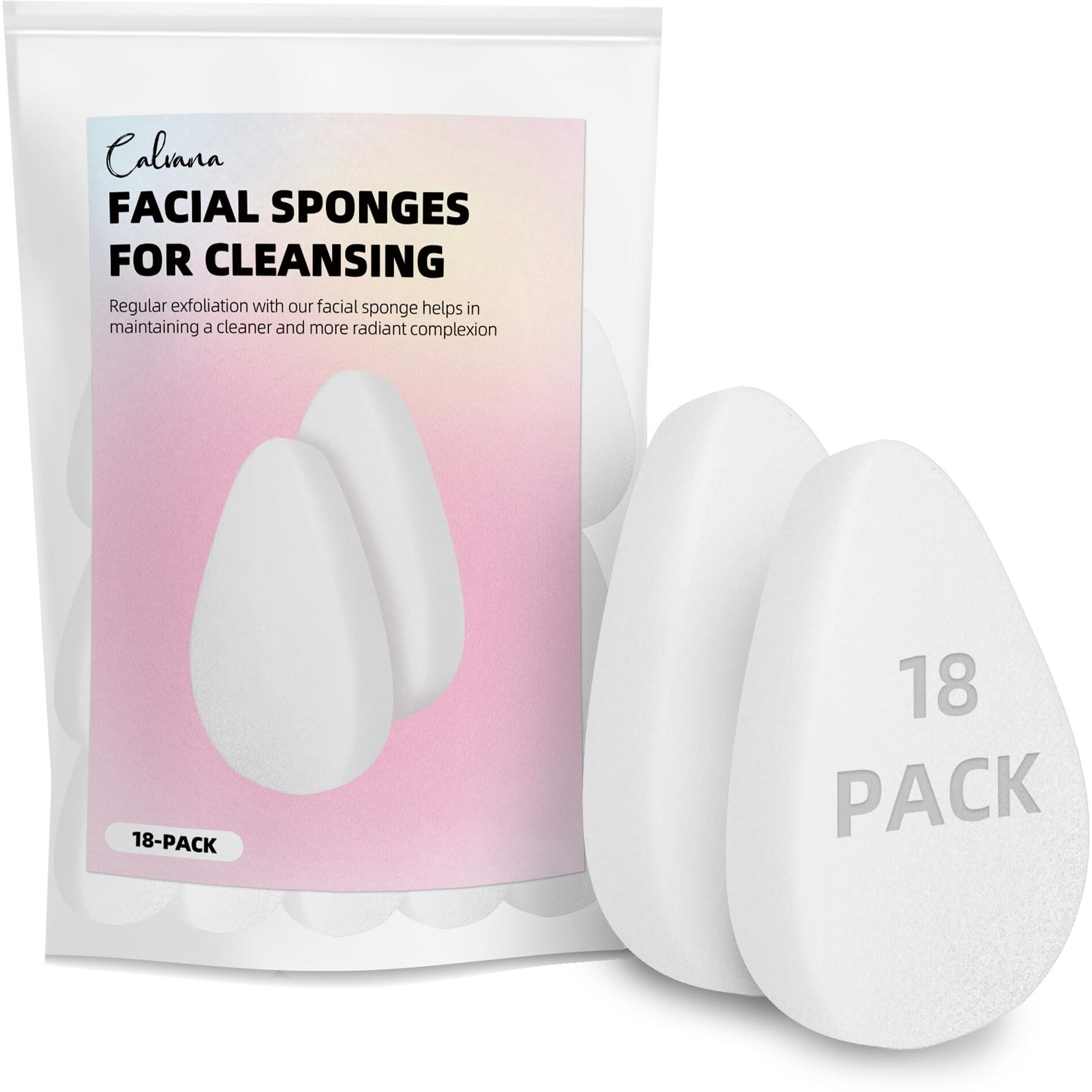 (18-Pack) Calvana Gentle Spongelle Facial Sponges For Cleansing, Face Scrubber Exfoliator, Skin Exfoliating Pads, For Women Makeup, Washing Face, Suitable For Oily To Combination Skin, Reusable