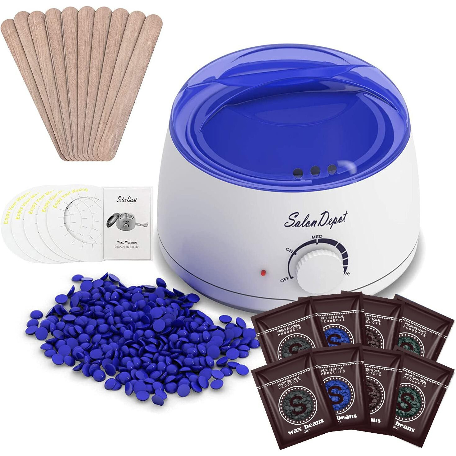 Waxing Kit - Portable Wax Heater For Hair Removal With 5 Pack Hard Wax Beans For Women And Men, Wax Warmer Kit - Suitable For Different Types Of Hair, Eyebrow, Facial, Armpit, Bikini (White)
