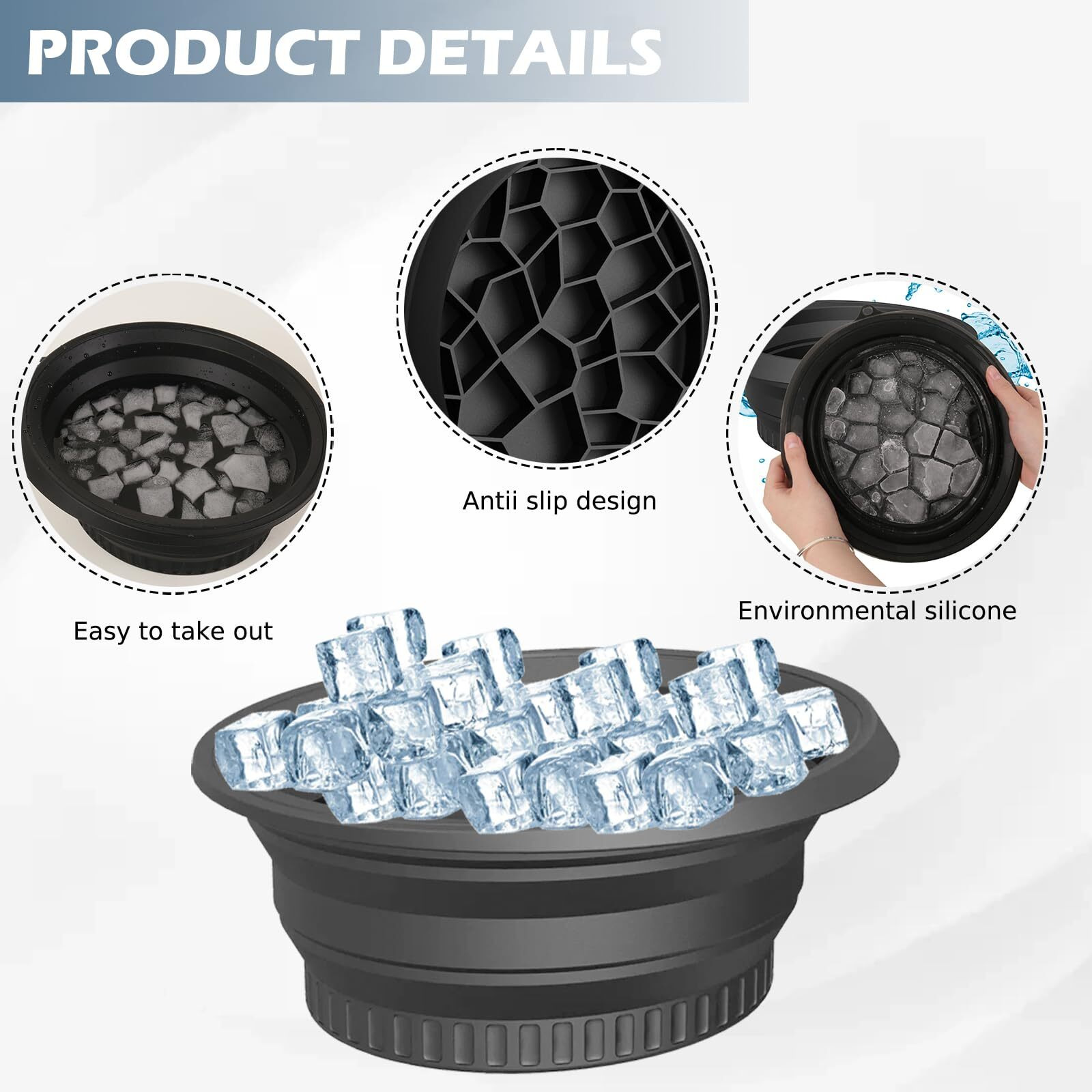 Face Bowl For Ice Bath Black Silicone Facial Plunge Bowl With Built-In Icetray, Collapsible Ice Mold, Portable Ice Bowl For Full Face Cooling, Perfect For Home & Travel