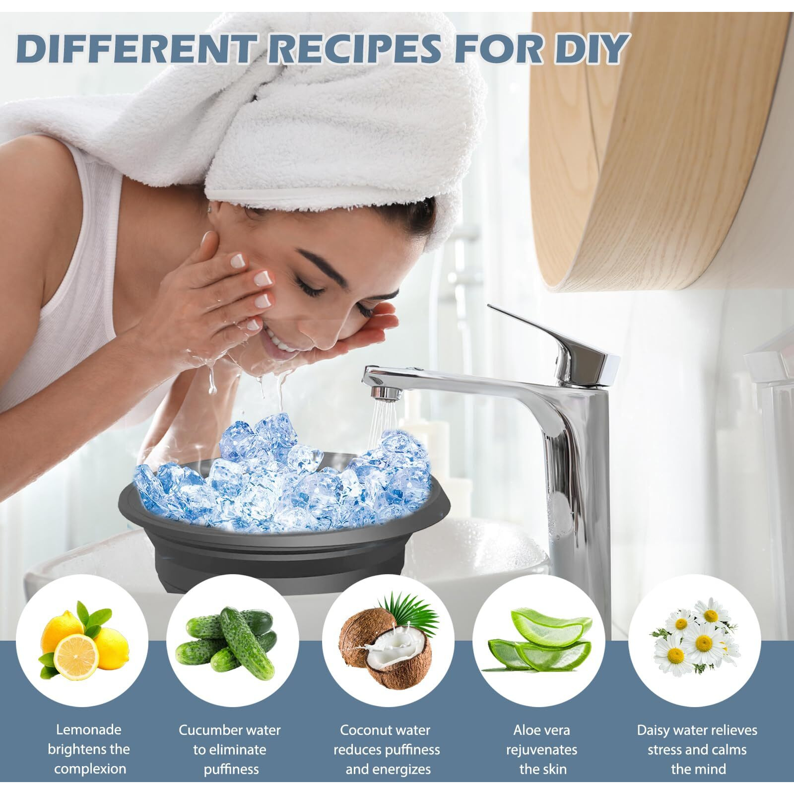 Face Bowl For Ice Bath Black Silicone Facial Plunge Bowl With Built-In Icetray, Collapsible Ice Mold, Portable Ice Bowl For Full Face Cooling, Perfect For Home & Travel