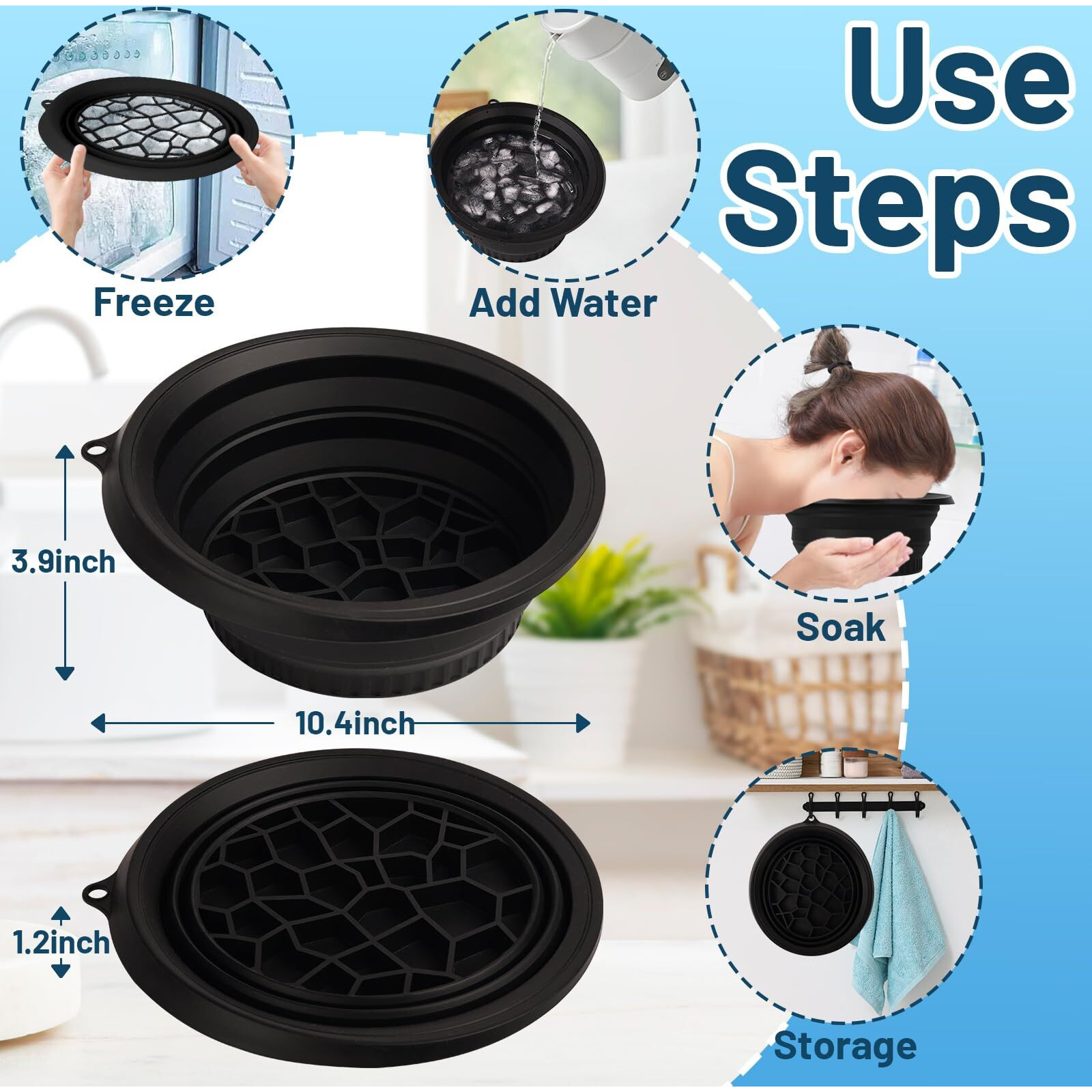 Incaflint Face Bowl For Ice With Built-In Icetray, Collapsible Silicone Wash Basin For Home Ice Water Facials, Cold Plunge Ice Bath, Portable Skincare - Facial Ice Therapy, Iced Fruit Beer Container