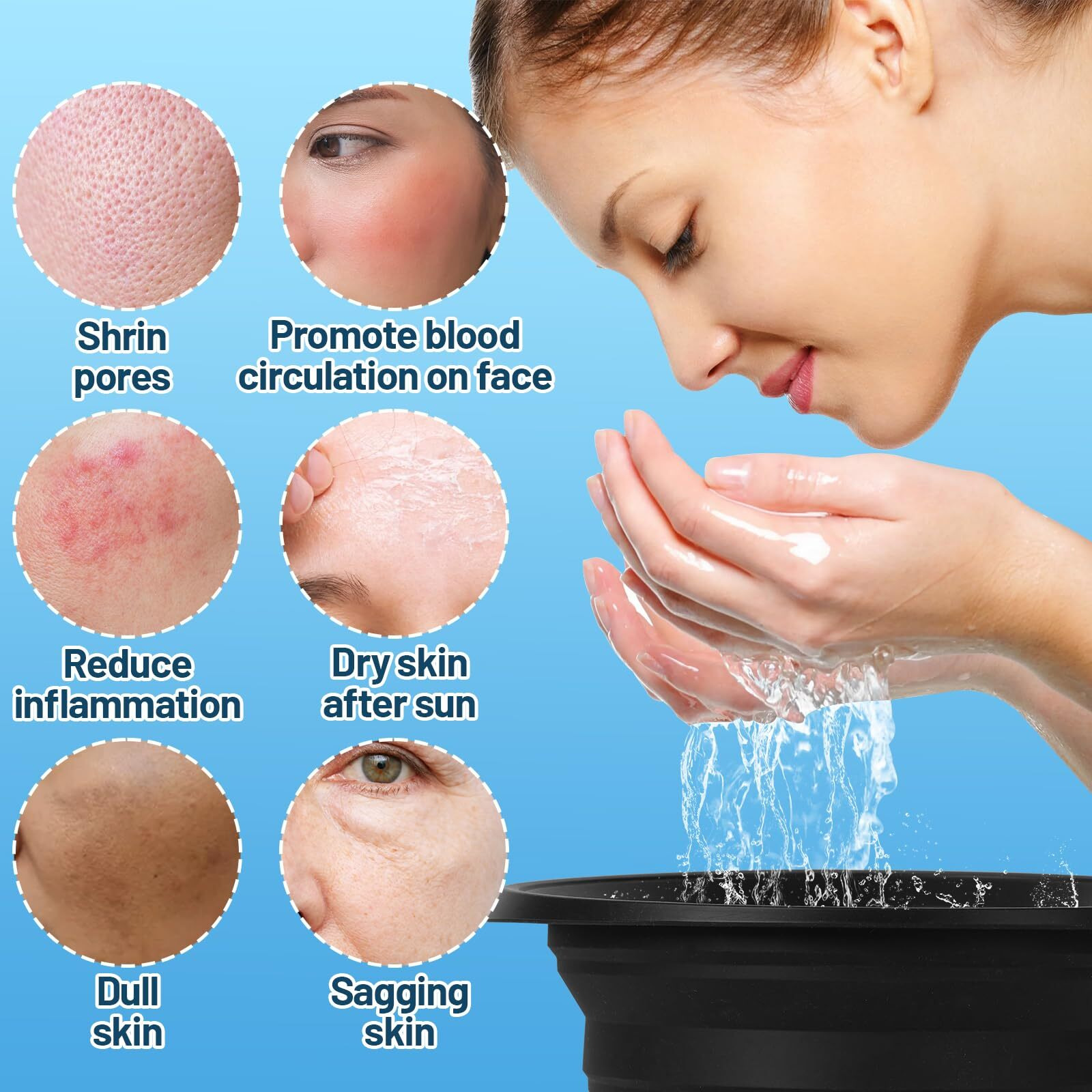 Incaflint Face Bowl For Ice With Built-In Icetray, Collapsible Silicone Wash Basin For Home Ice Water Facials, Cold Plunge Ice Bath, Portable Skincare - Facial Ice Therapy, Iced Fruit Beer Container