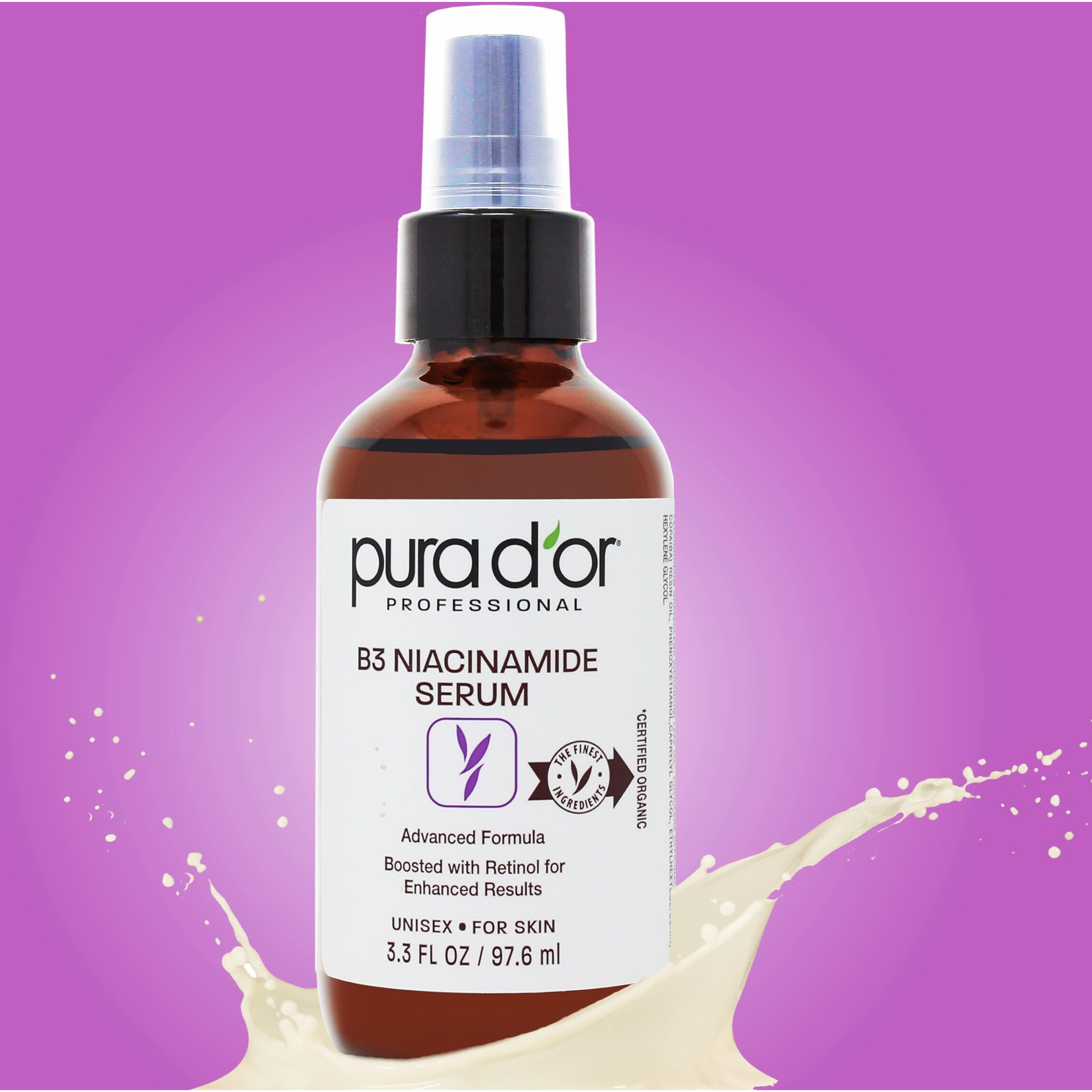 Pura D'Or B3 Niacinamide Advanced Facial Serum (3.3Oz X2  6.6Oz) Skin Care Formula With Retinol For Wrinkles, Hydration & Complexion - All Skin Types, Hypoallergenic - Women & Men