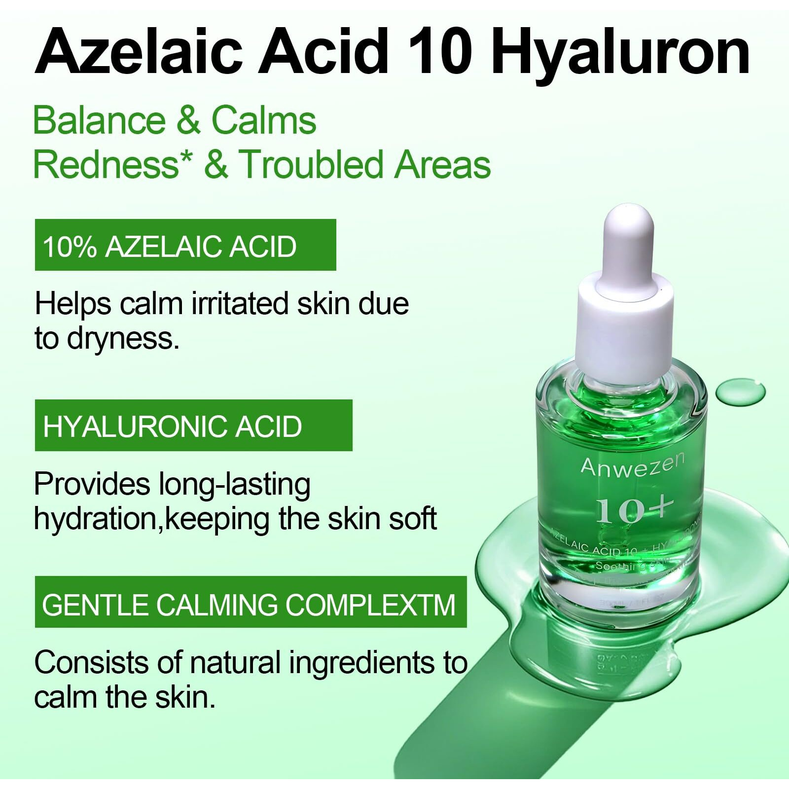 Azelaic Acid For Face Serum,Facial Serum For Sensitive Skin, Hyaluronic Acid, Niacinamide,Korean Skincare (30Ml/1.01 Fl Oz.)