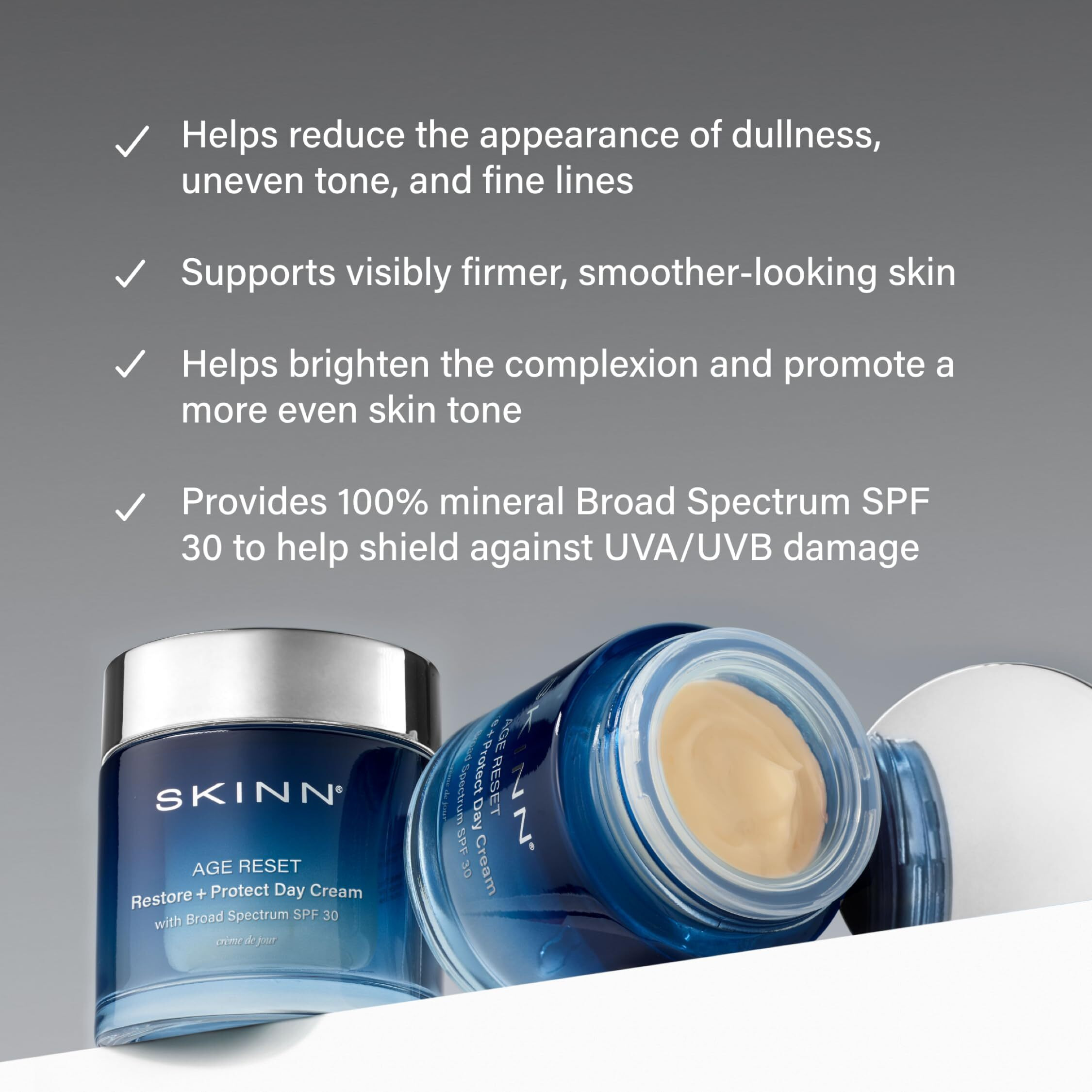 Skinn Age Reset, Anti-Aging Facial Day Cream With Spf 30 - Daily Lightweight Multi-Correction Face Moisturizer Firms, Hydrates & Brightens Skin - With Vitamin C+ 100% Mineral Spf