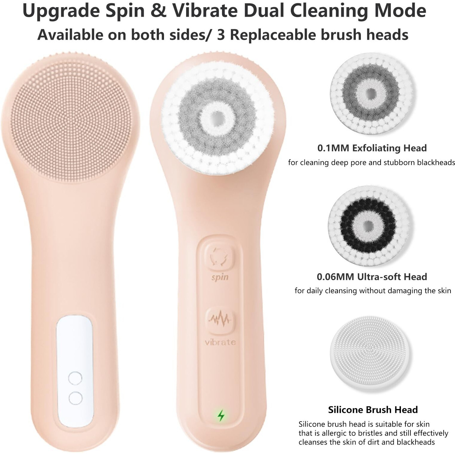 Wovazus Vibrating And Rotating Face Scrubber, Waterproof Rechargeable Facial Cleansing Brush, 8 Modes For Exfoliating And Massaging, Face Wash Brush For Removing Blackhead(Pink)
