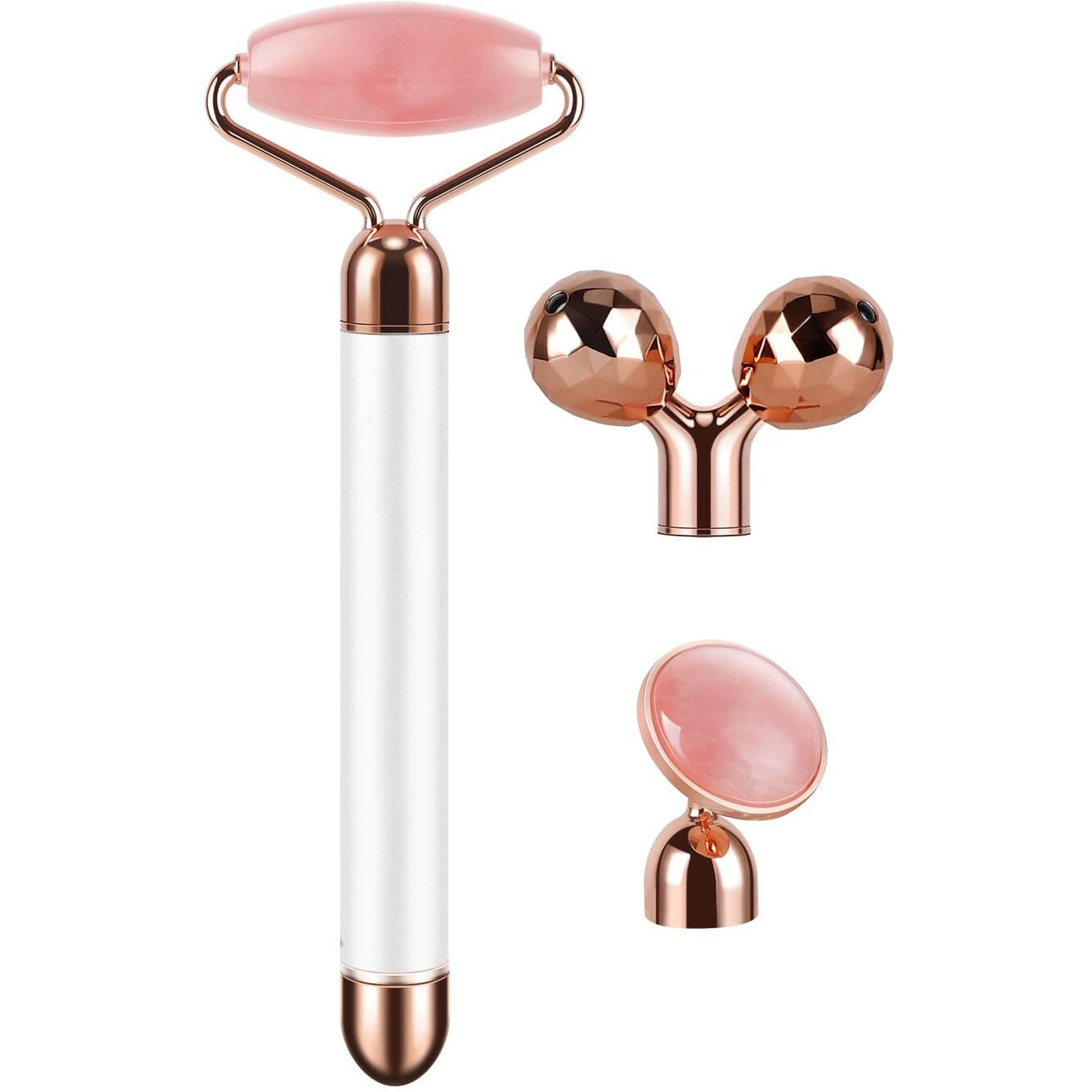 3-In-1 Electric Jade Roller 3D Roller Facial Roller & Face Massager, Rose Quartz