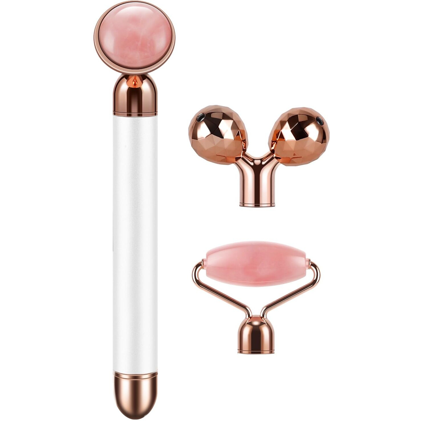 3-In-1 Electric Jade Roller 3D Roller Facial Roller & Face Massager, Rose Quartz