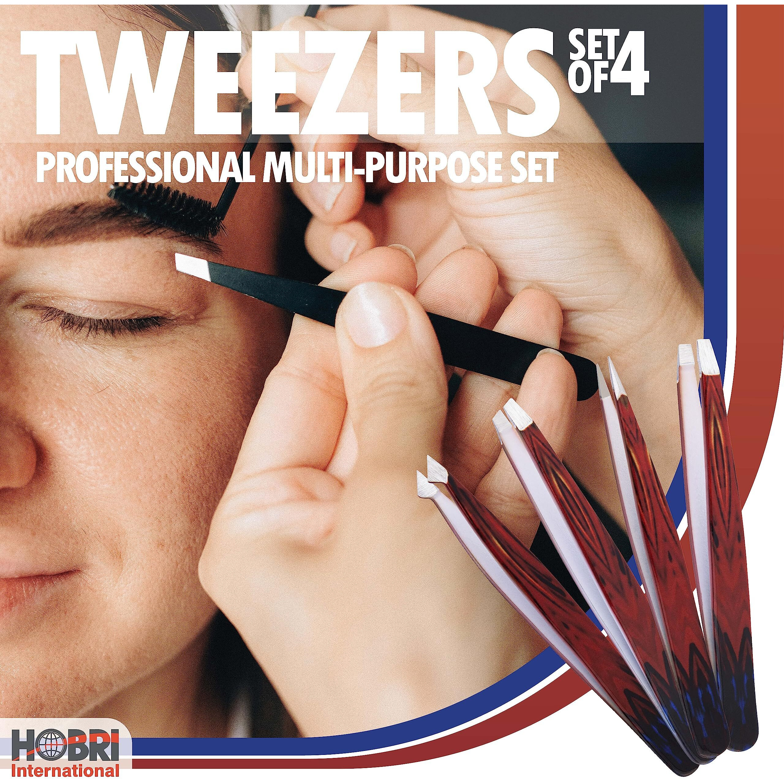 Tweezers Set, Eyebrows Tweezers Set Professional Stainless Steel Tweezers Set - 4 Pieces With Leatherette Travel Case Perfect For Facial Hair, Beauty And Personal Care Tool (Wooden Texture)