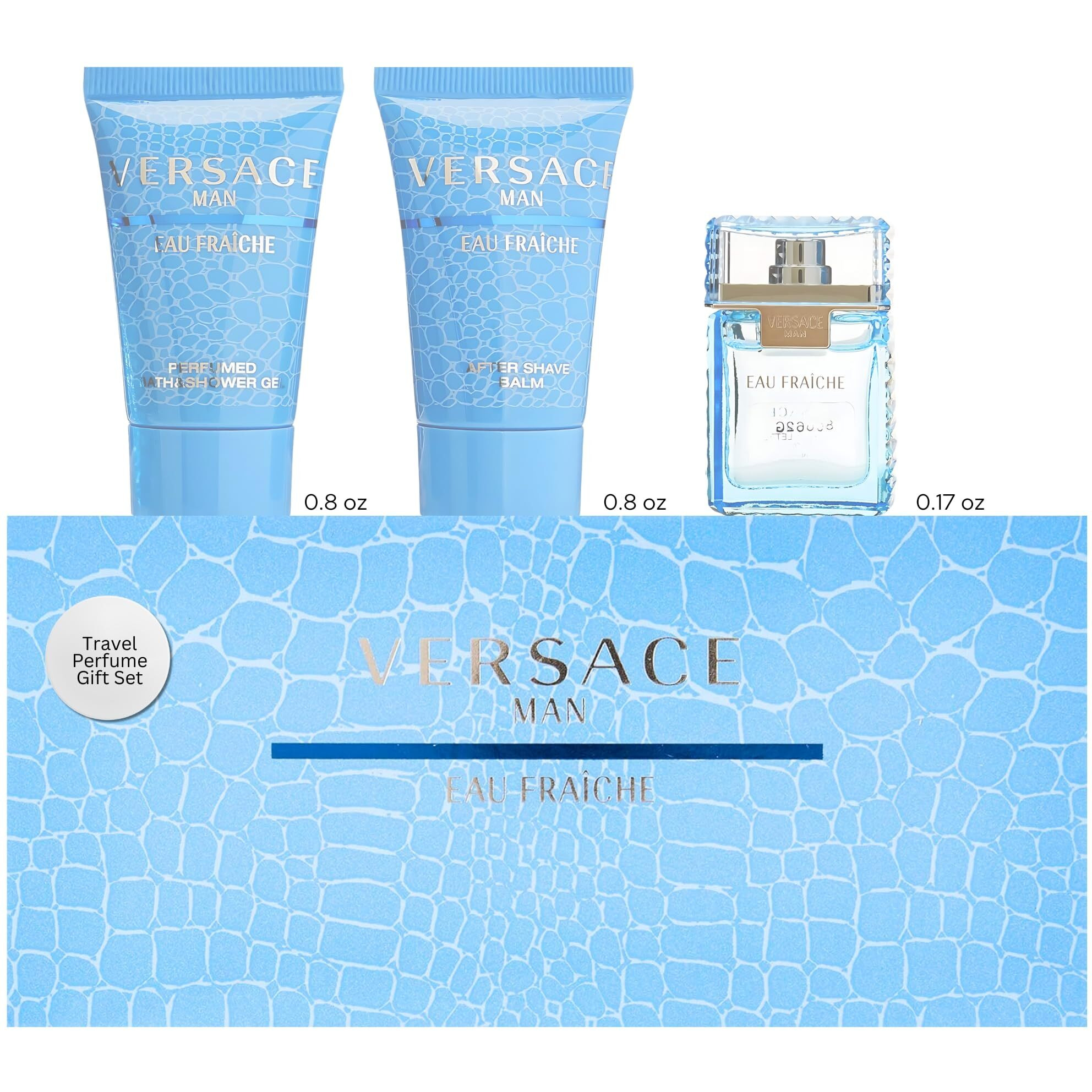 Versace Man Eau Fraiche By Gianni Versace For Men Edt .17 Oz Mini & After Shave Balm .8 Oz Mini & Shower Gel .8 Oz Mini