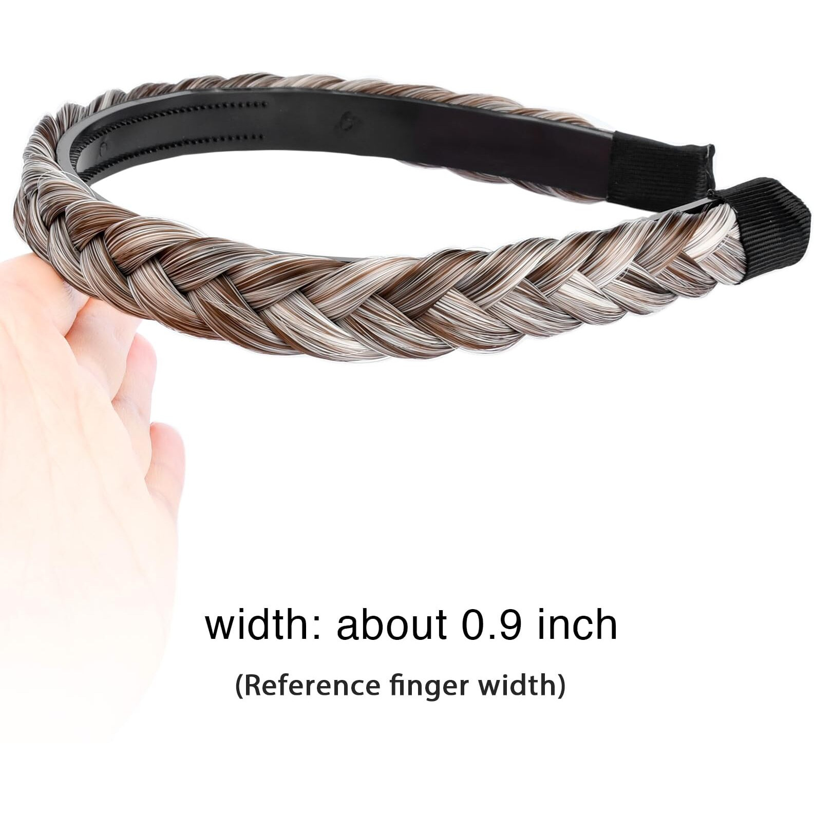 Oplira Braided Headband With Teeth Braids Hairband With Tooth Synthetic Hair Band Plaited Hairband For Women (White Gray Brown-0.9 Inches)