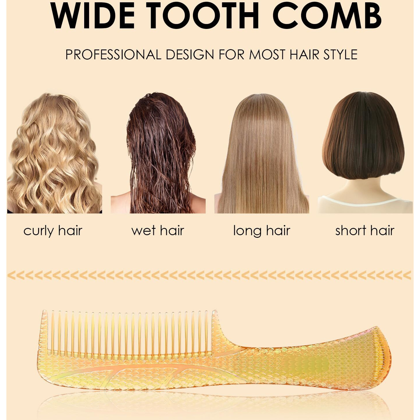 Candybrush Wide Tooth Comb For Women Curly Hair Wet Comb Detangling Girls Long Short Thick Fine Hair Curls Fashion Styling Tool Golden Large