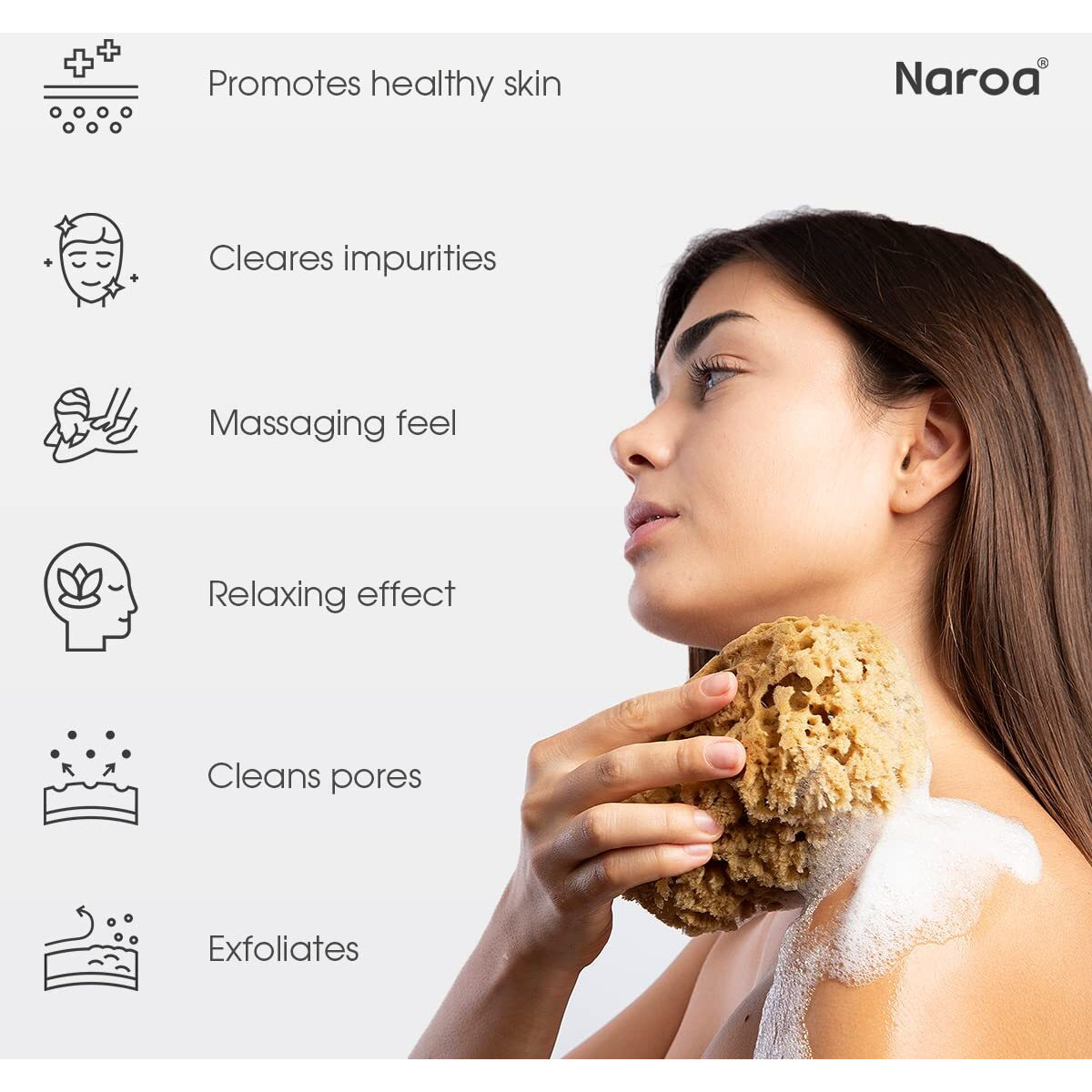 Naroa Massage Natural Shower Sponge | Unbleached Body Scrubber Puff | Bath Sea Loofah For Healthy Skin | Sustainable Plastic Free (Small)