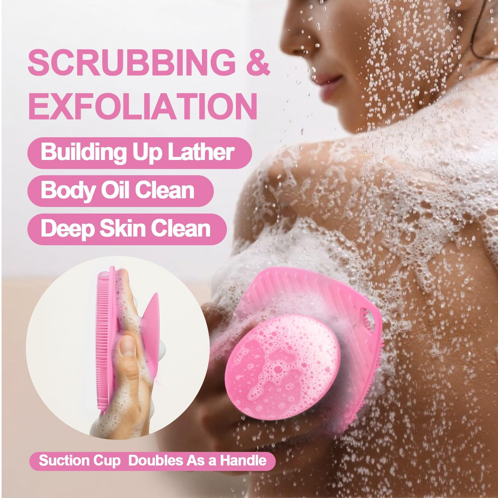 Ariosox Silicone Body Scrubber, Gentle Texture Exfoliating Body Scrubber For Men And Women On Sensitive Skin, Soft Scrubber Produces Rich Form And Builds Up Lather, Getting A Deep Skin Clean (Pink)