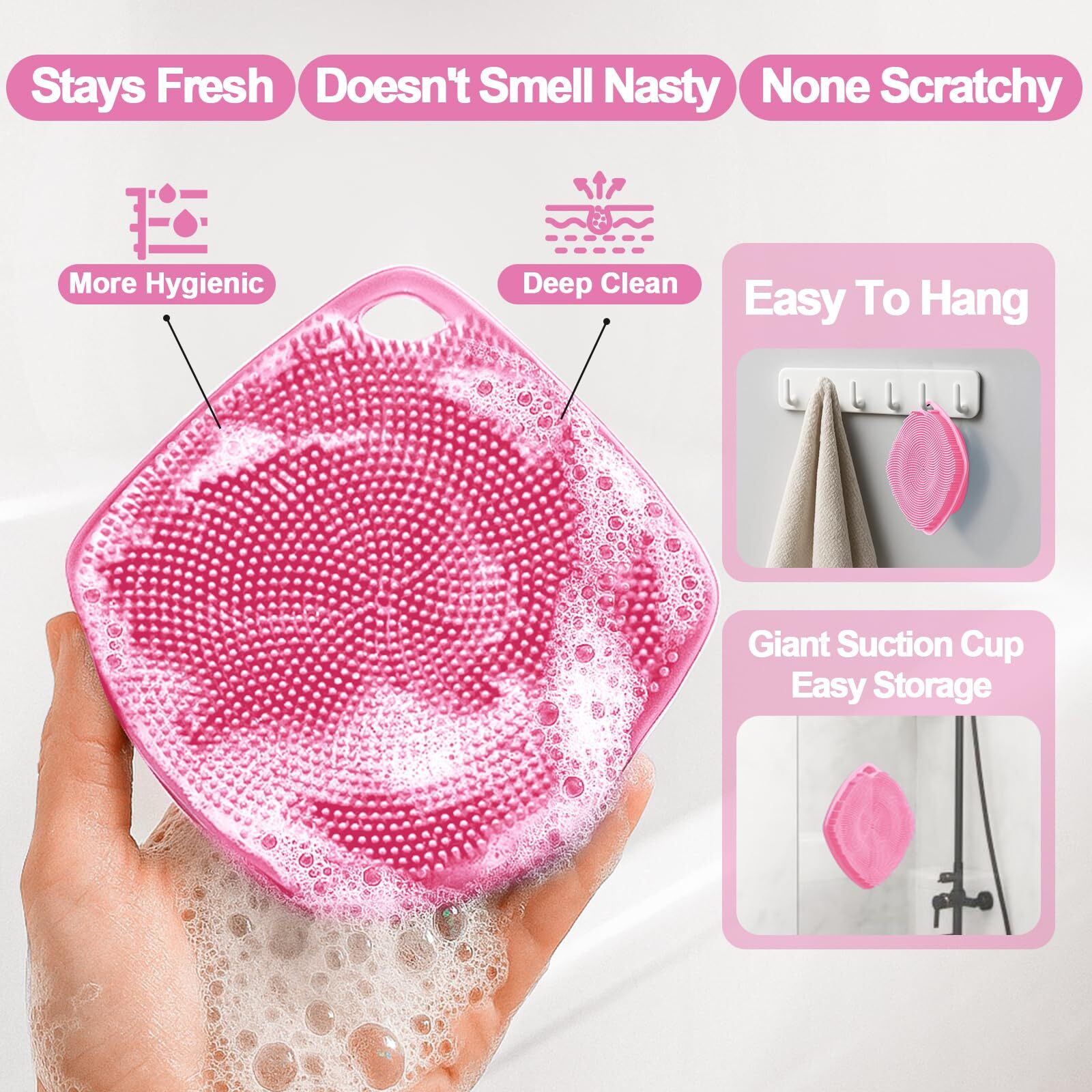 Ariosox Silicone Body Scrubber, Gentle Texture Exfoliating Body Scrubber For Men And Women On Sensitive Skin, Soft Scrubber Produces Rich Form And Builds Up Lather, Getting A Deep Skin Clean (Pink)