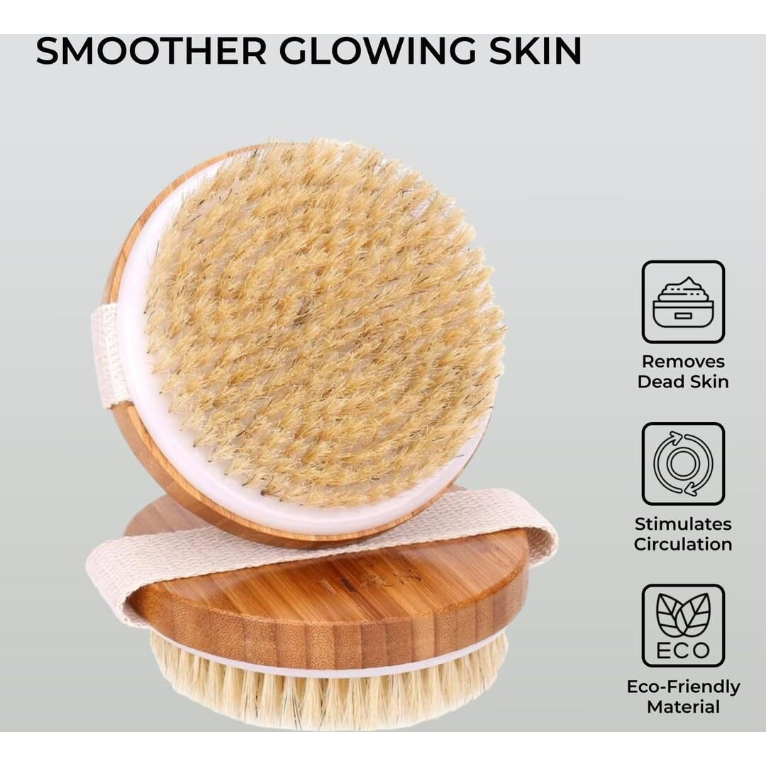 H&S Bamboo Body Dry Brush - Exfoliating Dry Brushing Body Brush - Exfoliator Brusher For Skin - Soft & Hard Bristles Massage - Use On Skin Face Facial - Scrub For Women And Men