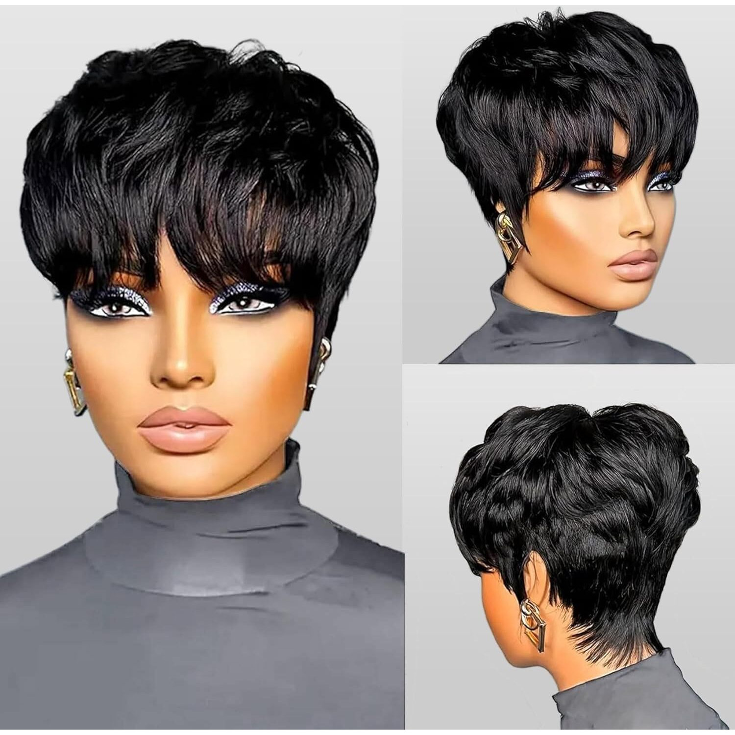 6 Inch Body Wave Wigs Human Hair 200 Density Short Pixie Wig Brazilian Virgin Natural Black Glueless Human Hair Wigs For Women (6 Inch)