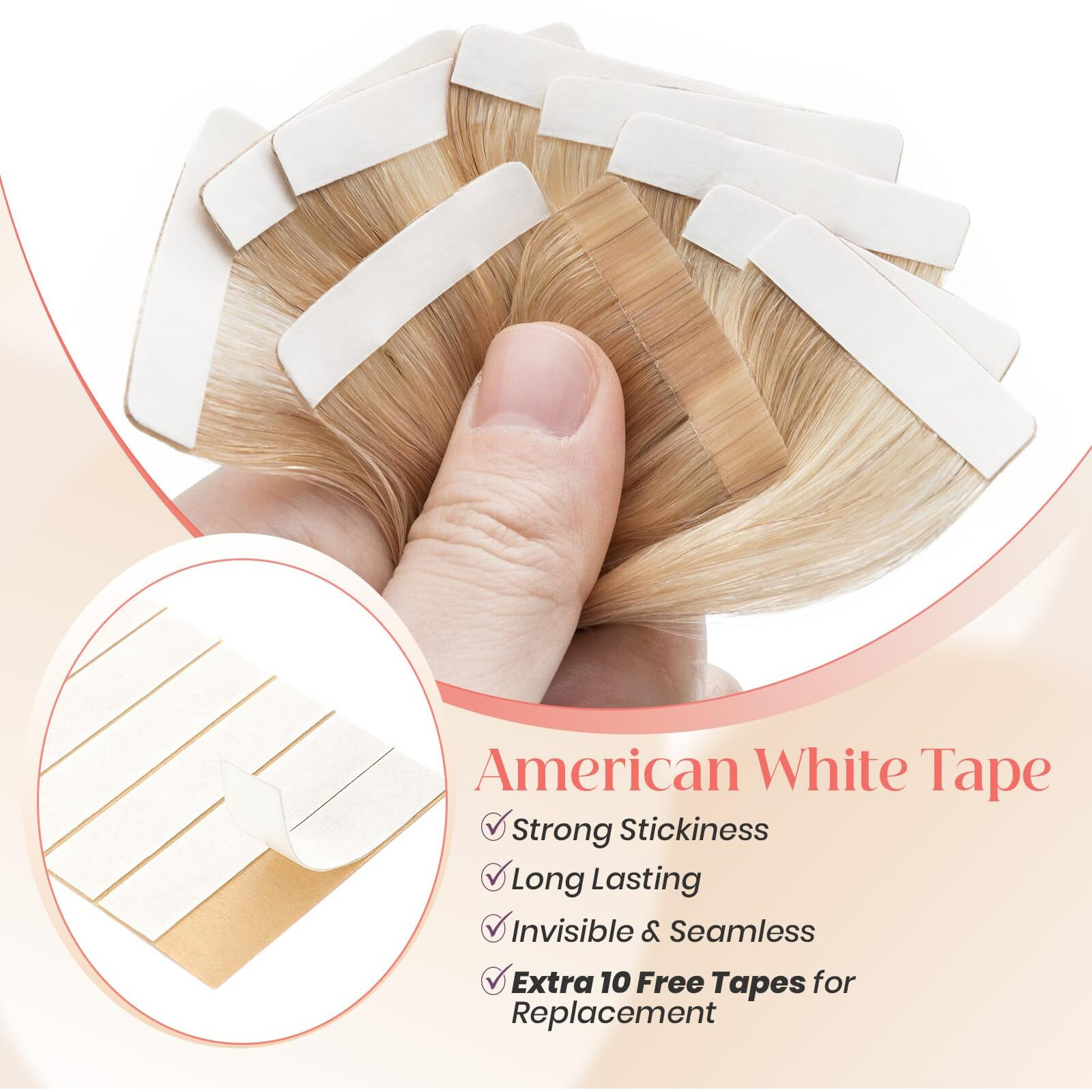 Elailite Wavy Tape In Hair Extensions Human Hair Body Wave Real Remy Hairpieces Ash Blonde & Bleach Blonde 22 Inch 50G 20Pcs Invisible Seamless Skin Weft Best Tape For Women