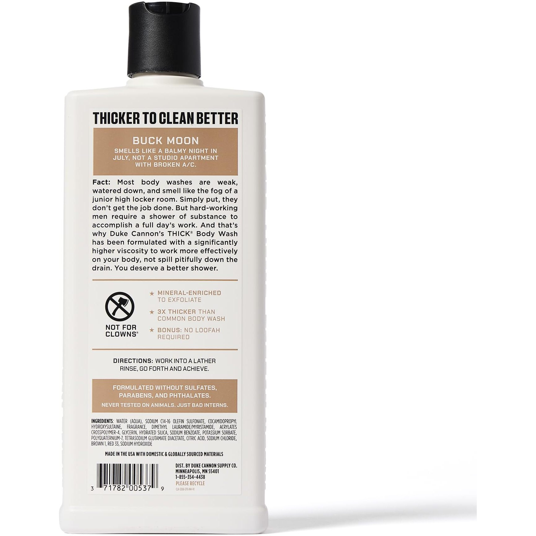 Duke Cannon Supply Co. Thick High Viscosity Body Wash - 3X Thicker, Plant-Based, Mineral-Enriched For Men - Shower Gel - Mens Body Scrub - Buck Moon (18 Oz)