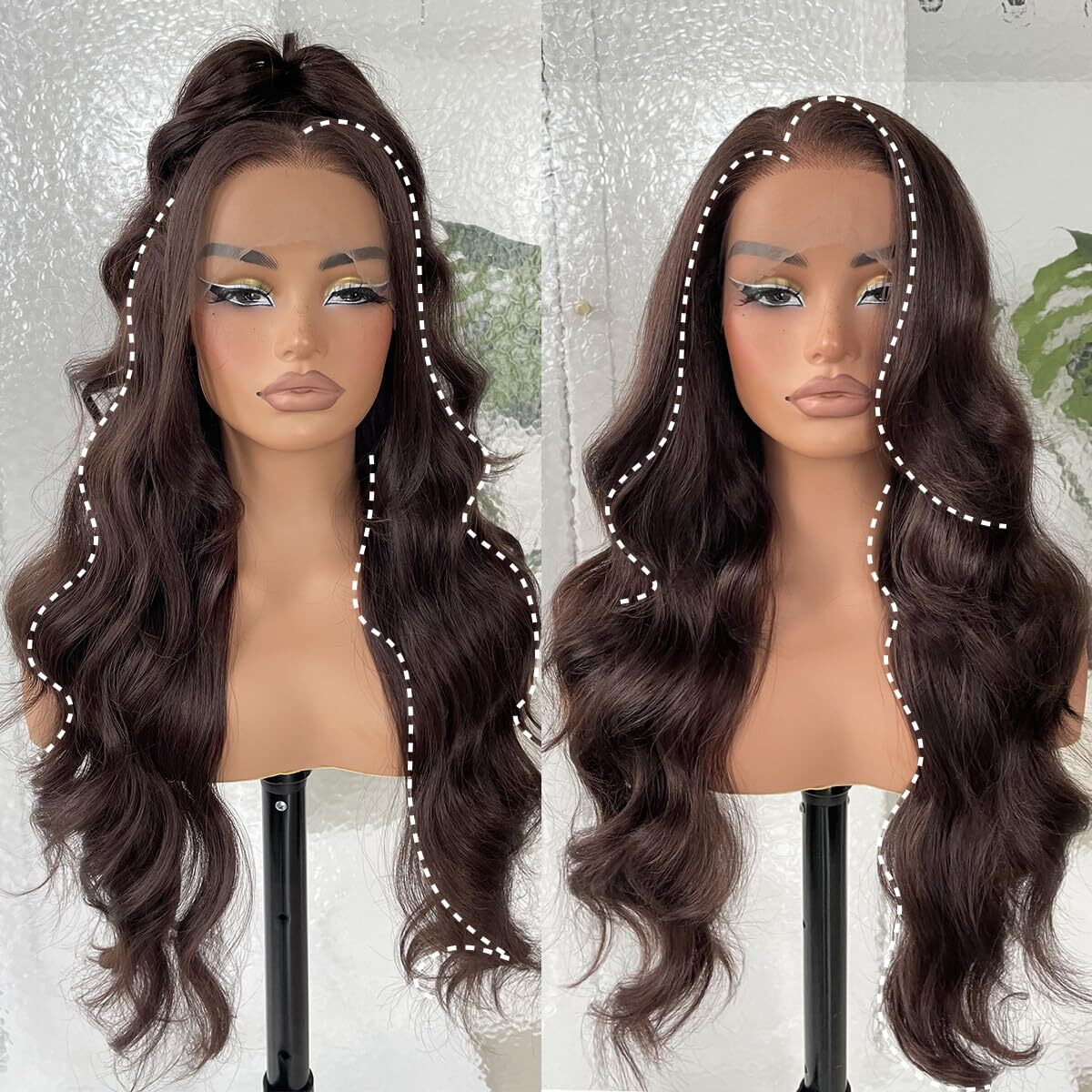 Blackswern 13X6 Hd Glueless Lace Frontal Wigs Pre-Plucked, 200 Density Dark Brown Similar Human Hair Synthetic Long Body Wave Lace Front Wig Ready To Wear, 26Inch 4 Dark Brown