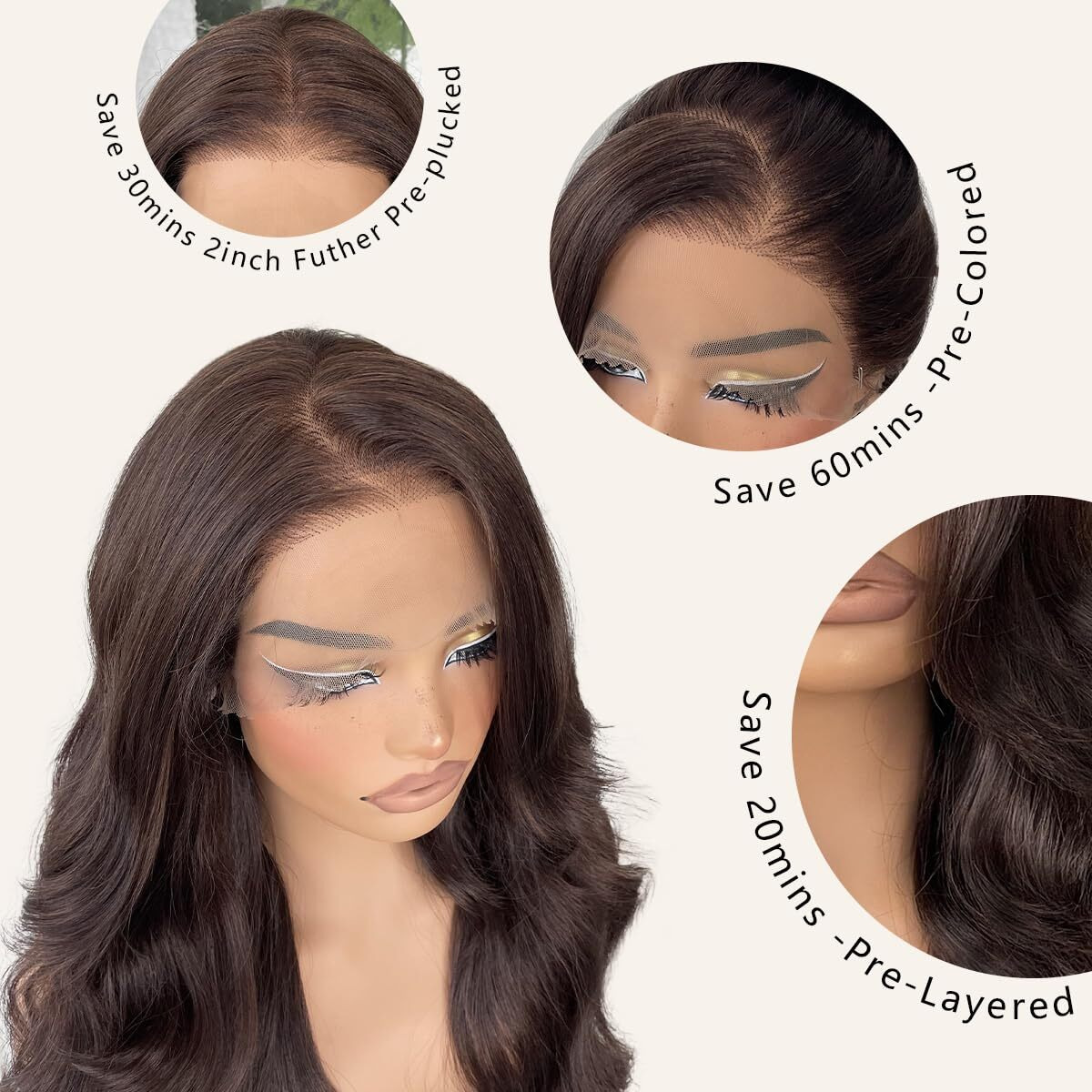 Blackswern 13X6 Hd Glueless Lace Frontal Wigs Pre-Plucked, 200 Density Dark Brown Similar Human Hair Synthetic Long Body Wave Lace Front Wig Ready To Wear, 26Inch 4 Dark Brown