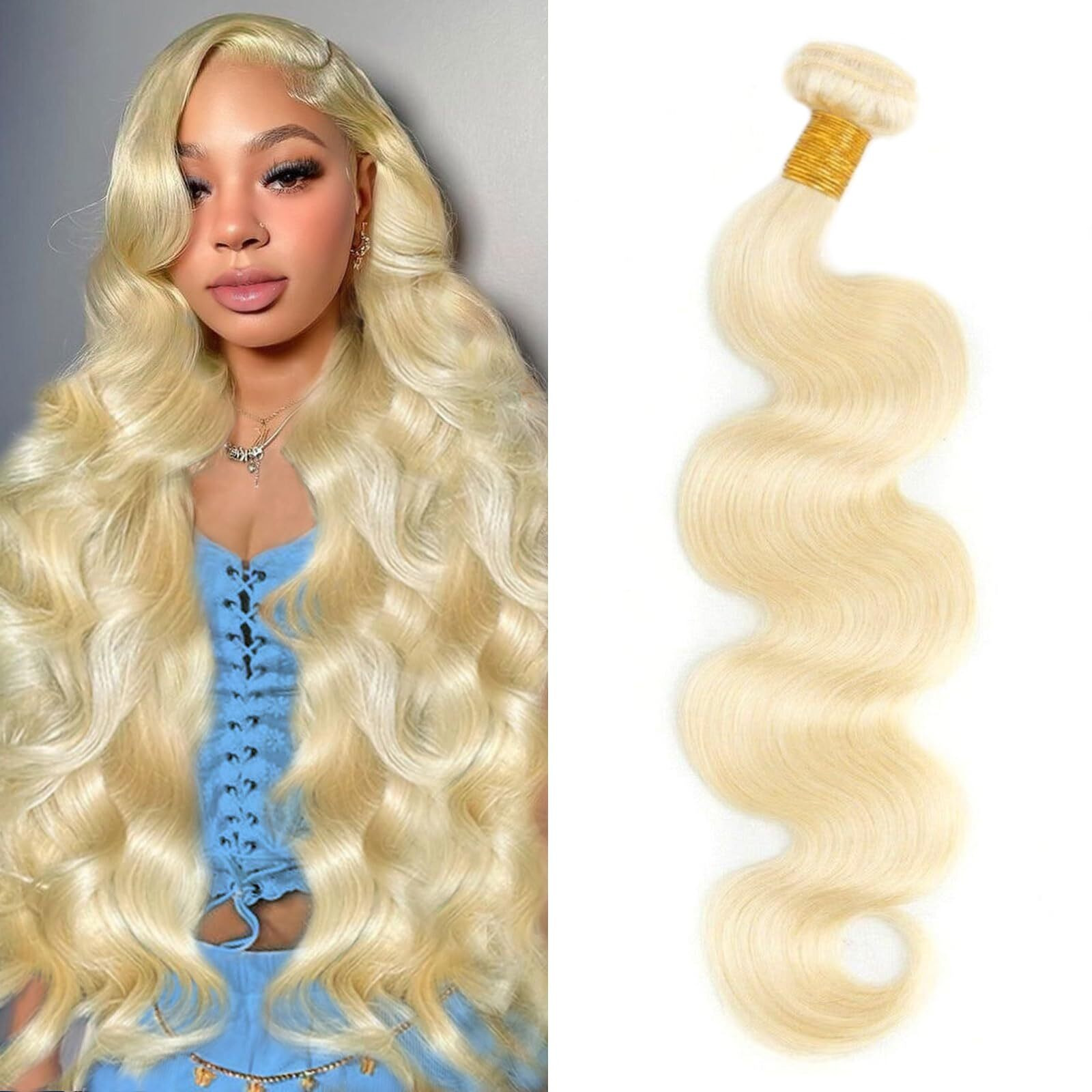 613 Bundle Blonde Body Wave Bundle Human Hair 22 Inch Single Bundle One Bundle 100% Unprocessed 12A Brazilian Virgin Human Hair Bundles 613 Hair Bundles Human Hair Extensions For Women