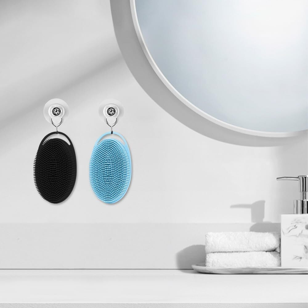 2 Pack Silicone Body Scrubber With Loofah Exfoliating Soft Body Shower Scrubber For Body, 2 In 1 Bath And Shampoo Wash Brush For Skin Exfoliation Men Women (Black&Blue)
