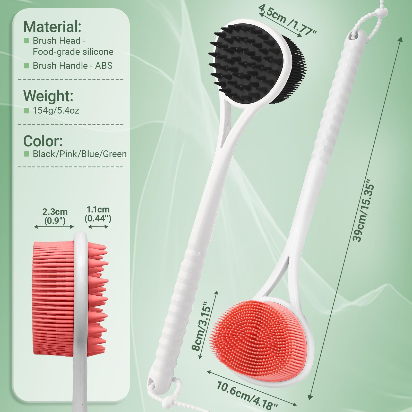 Geenoa Silicone Face/Body/Back Scrubber Set, 15.35 Soft Back Scrubber For Shower With Dual-Side Brush Head, Silicone Body Scrubber Facial Scrubber With Dense Bristles And Non-Slip Handle(Pink-3Pcs)