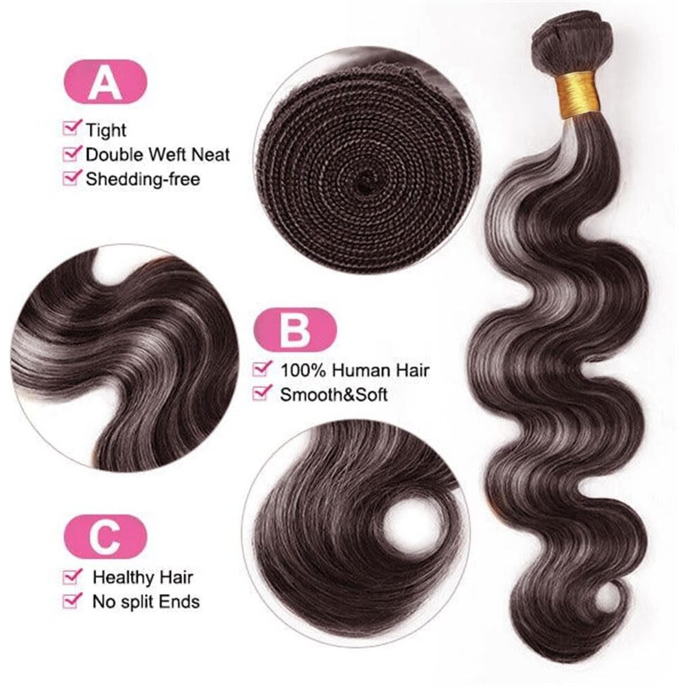 30 32 34 Inch P4/Grey Bundles Brown Body Wave Human Hair Bundles Peruvian Virgin Hair Two Tone Brown Mixed With Gray Bundles Human Hair Weave Silver Bundles