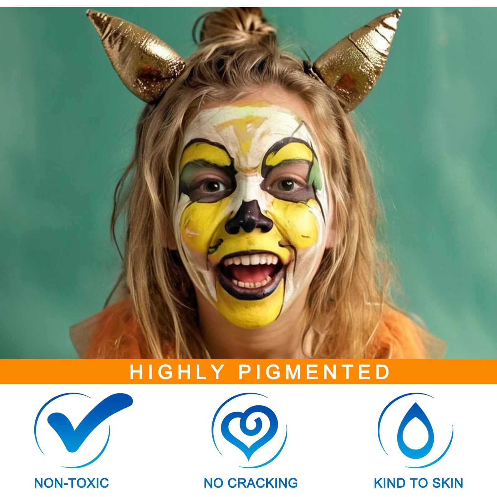 Meicoly Yellow Face Body Paint Stick,Yellow Face Paint For Halloween Lion Tiger Cosplay Makeup,Professional Sfx Makeup Face Painting For Adults And Kids,Waterproof Eye Black Stick