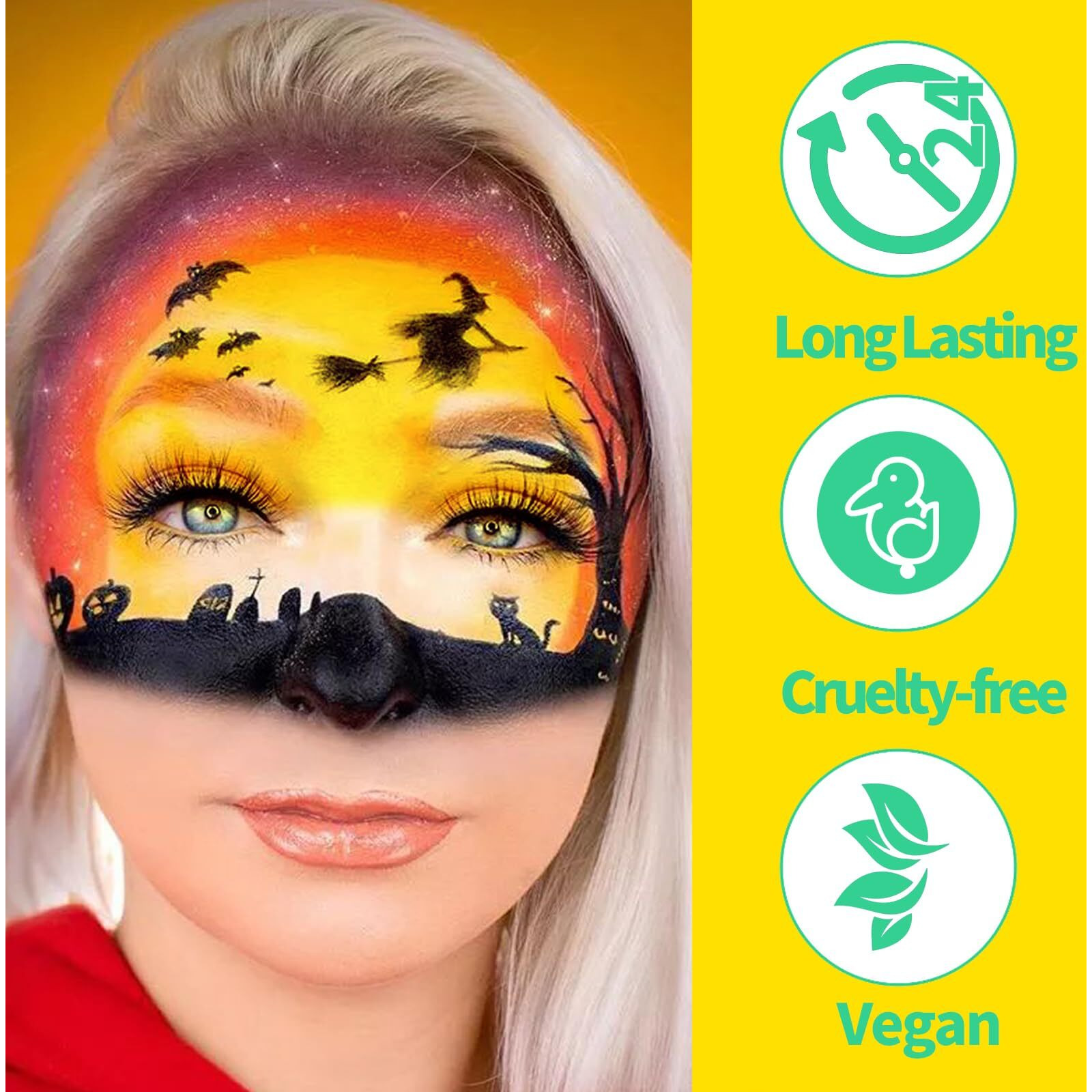 Meicoly Yellow Face Body Paint Stick,Yellow Face Paint For Halloween Lion Tiger Cosplay Makeup,Professional Sfx Makeup Face Painting For Adults And Kids,Waterproof Eye Black Stick