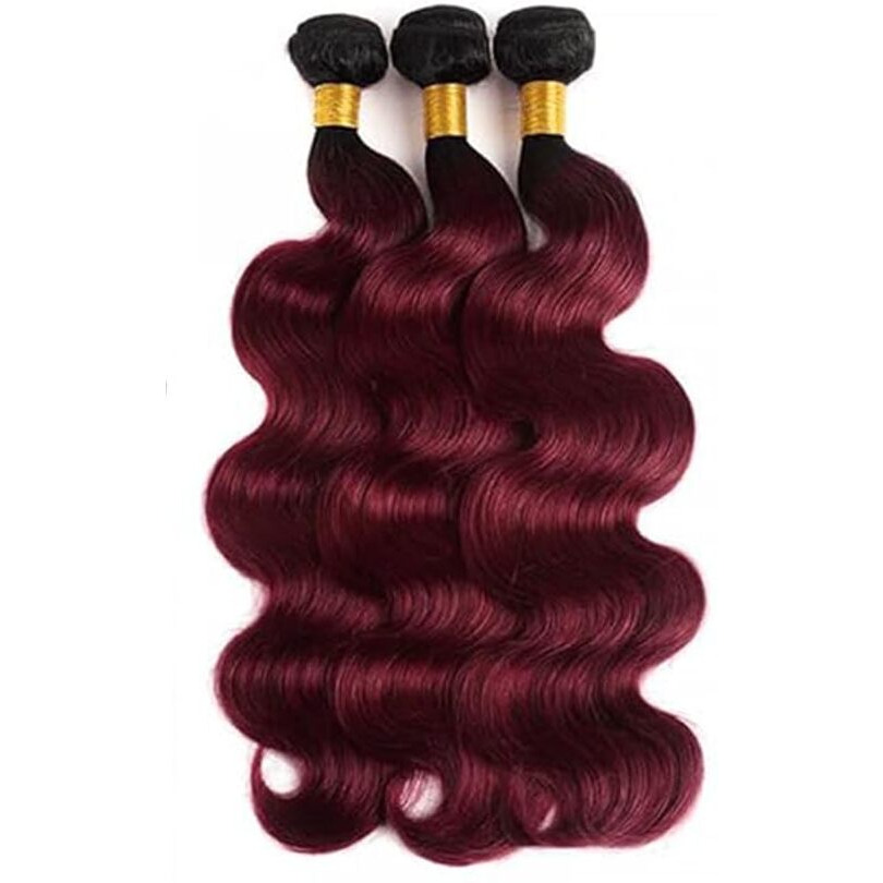 1B99J Human Hair Burgundy Bundles Red Body Wave Human Hair Bundle Brazilian Virgin Remy Hair Extensions Ombre Bundles 22 24 26 Inch