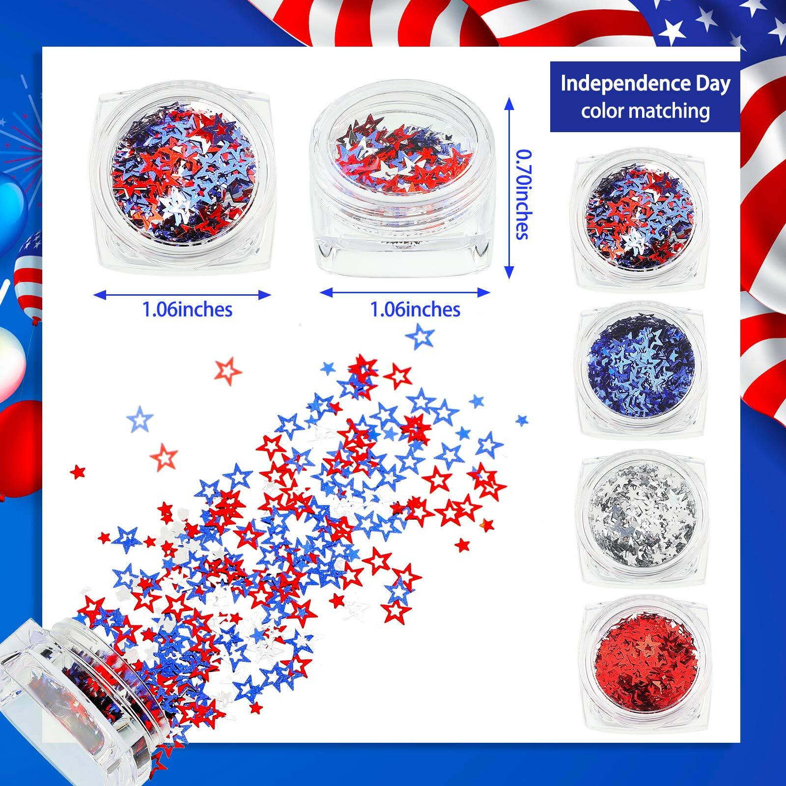 12 Boxes Independence Day Star Glitters Holographic Nail Art Decals Red Blue Silver Mixed Star And Hollow Star Shaped Nail Sequins 4Th Of July Nail Decals For Diy Nail Art Eye Face Body Decor Crafts