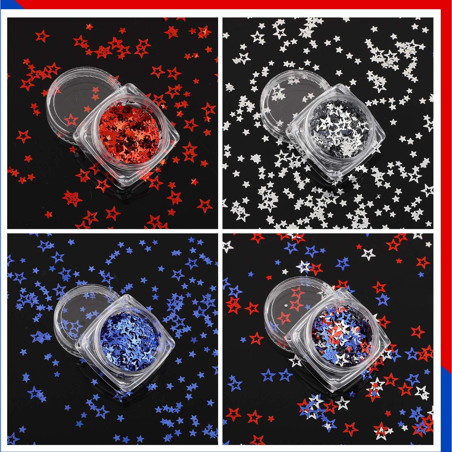 12 Boxes Independence Day Star Glitters Holographic Nail Art Decals Red Blue Silver Mixed Star And Hollow Star Shaped Nail Sequins 4Th Of July Nail Decals For Diy Nail Art Eye Face Body Decor Crafts