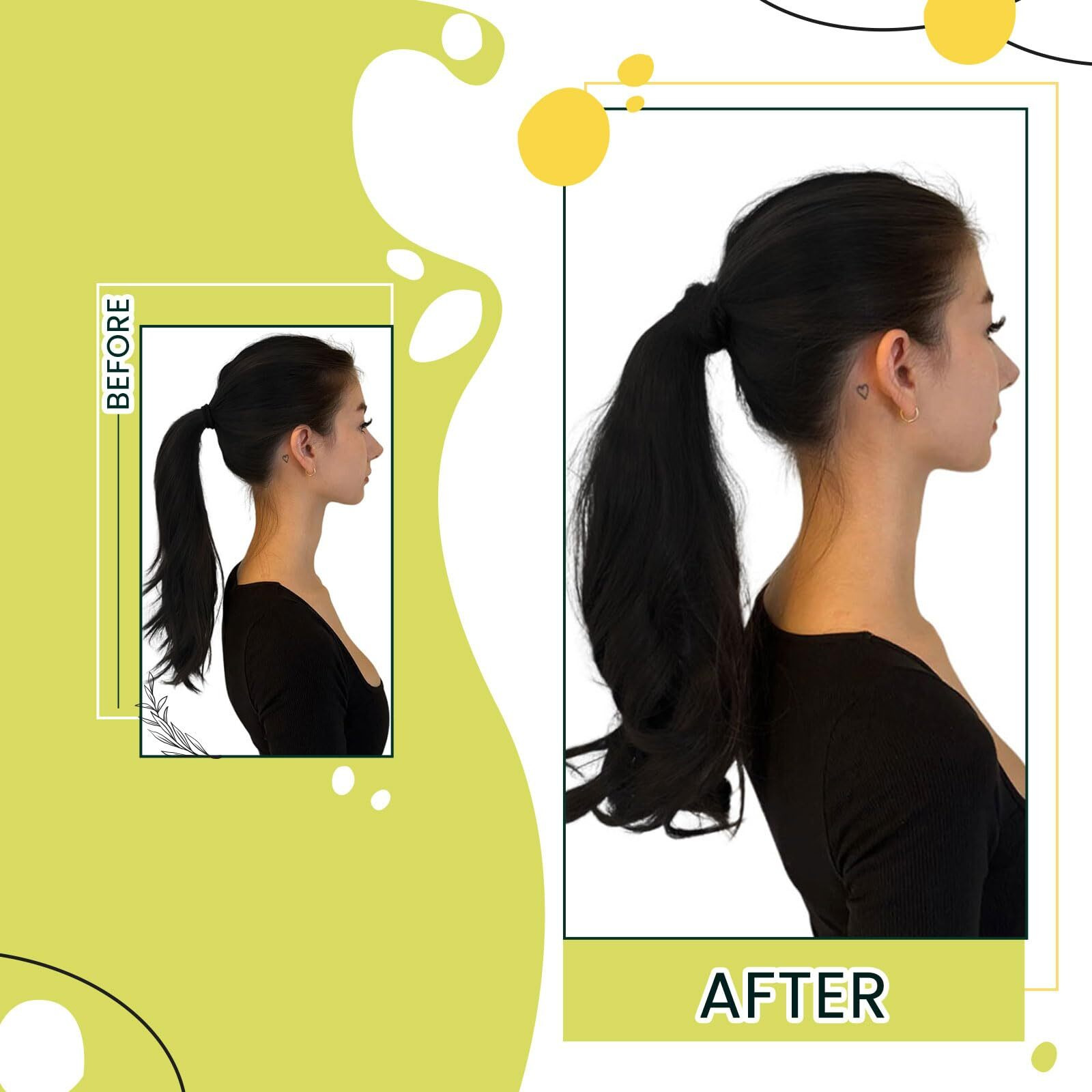 Runature Ponytail Extension Human Hair For Long Hair, 20 Inch 80G Straight Human Hair Ponytail, Can Be Styled, Heat Resistant Ponytail With Magic Paste, No Splits 1B Off Black